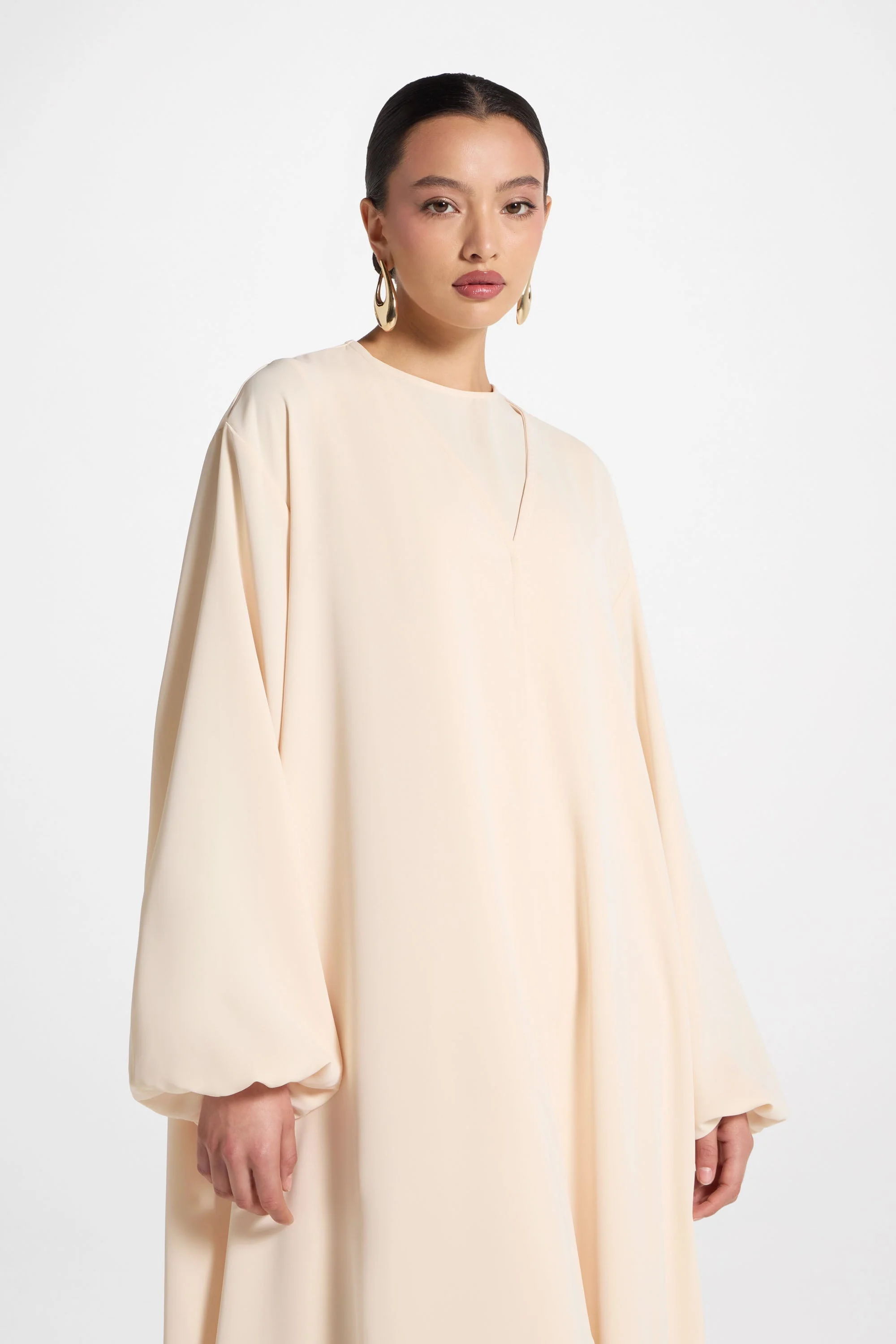Signature Balloon Sleeve Open Abaya - Custard - Image 8