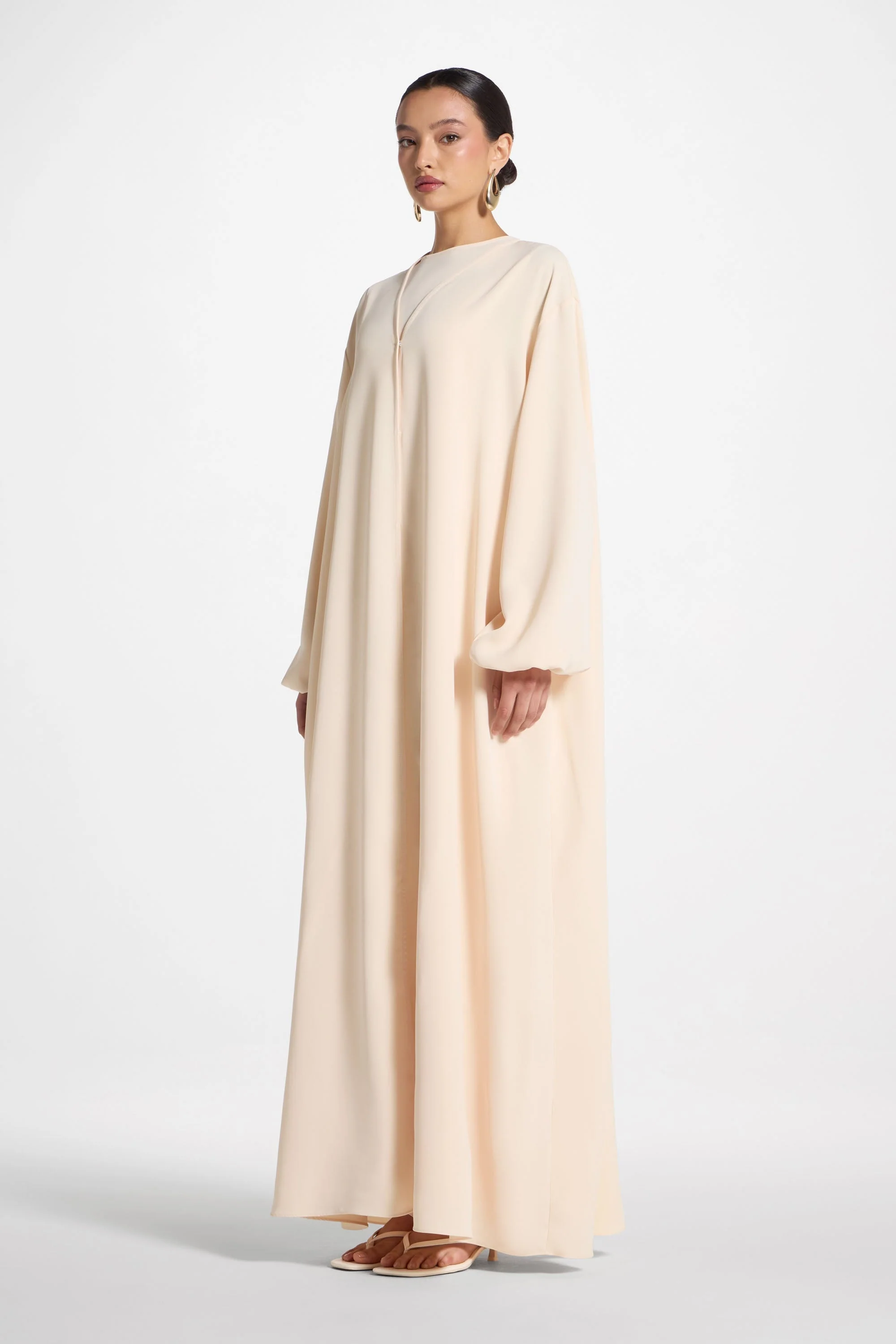 Signature Balloon Sleeve Open Abaya - Custard - Image 9