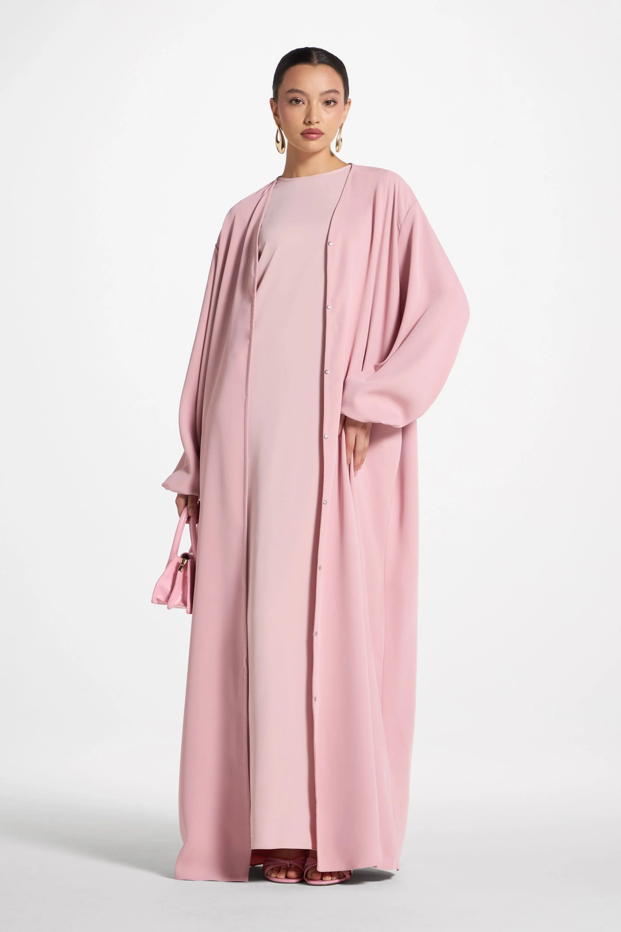 Signature Balloon Sleeve Open Abaya - Dark Pink - Image 2