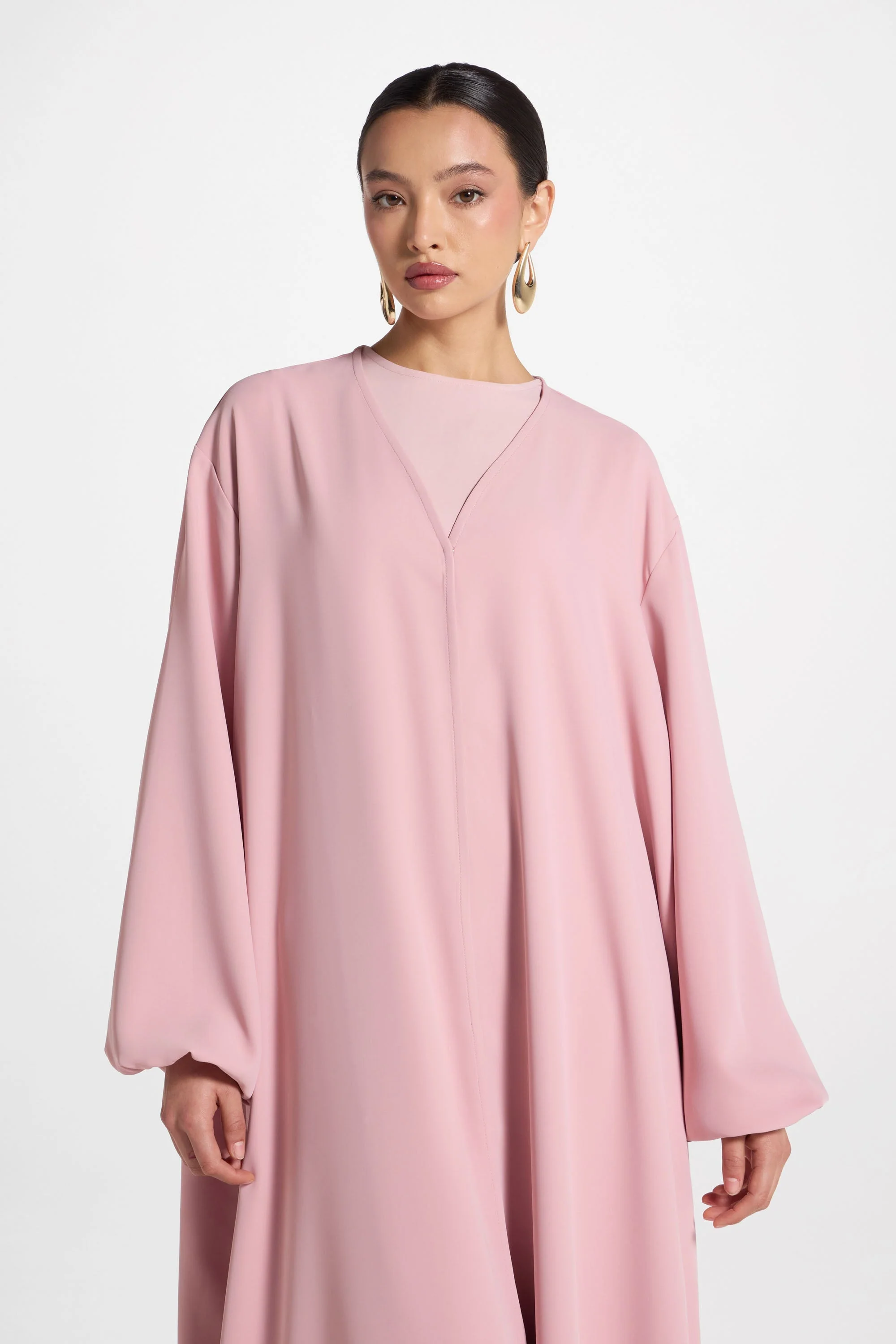 Signature Balloon Sleeve Open Abaya - Dark Pink - Image 3