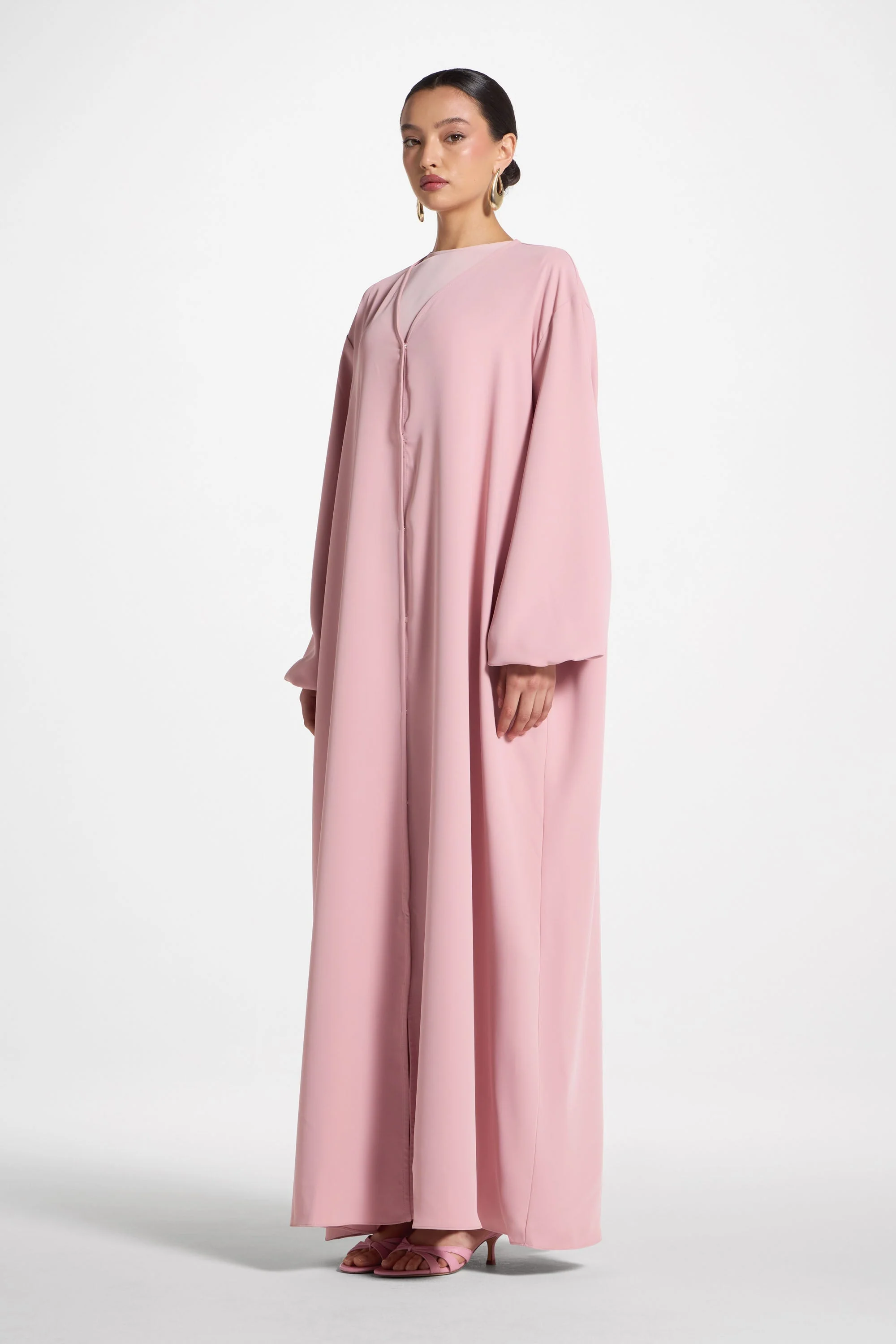 Signature Balloon Sleeve Open Abaya - Dark Pink - Image 5