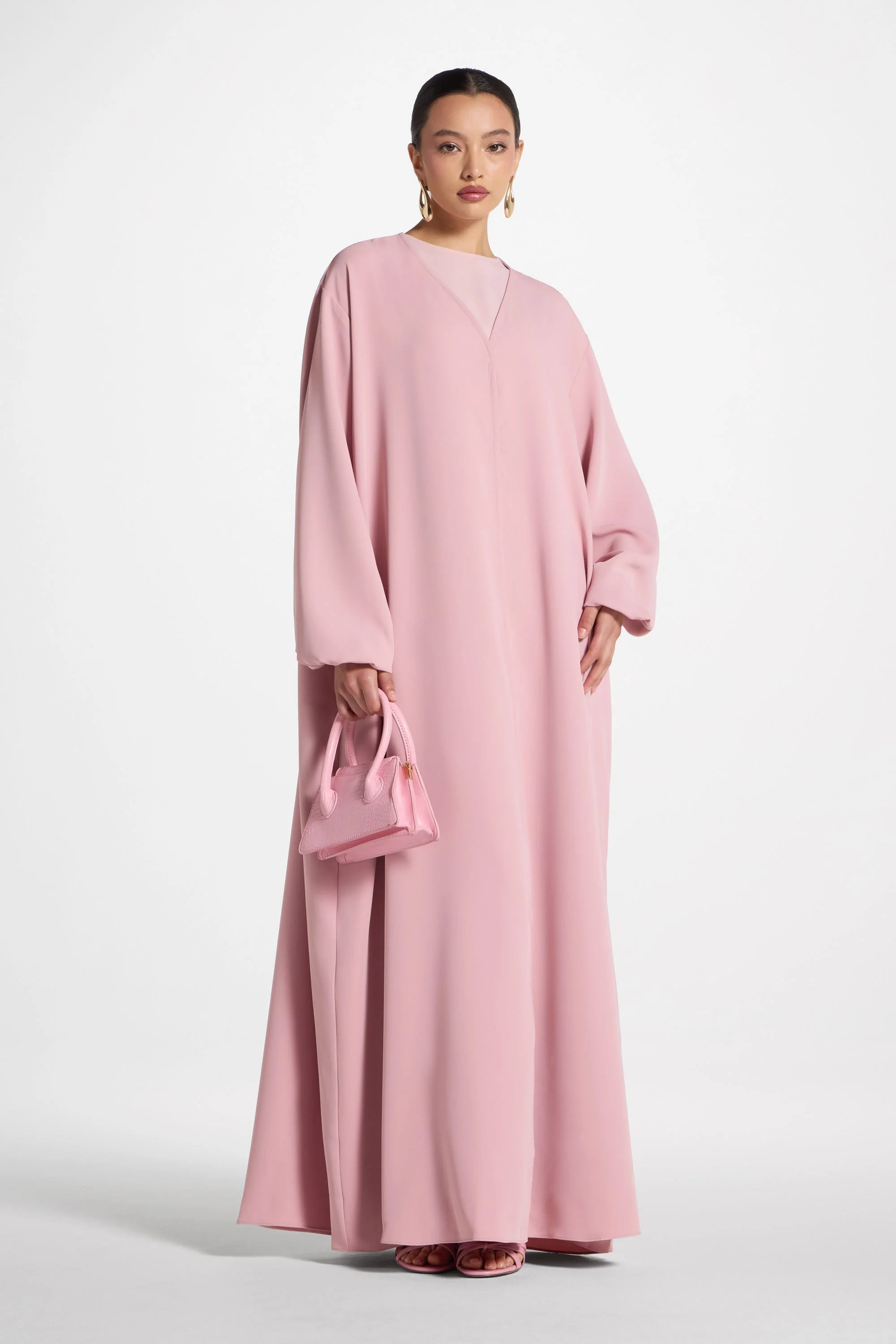 Signature Balloon Sleeve Open Abaya - Dark Pink - Image 6