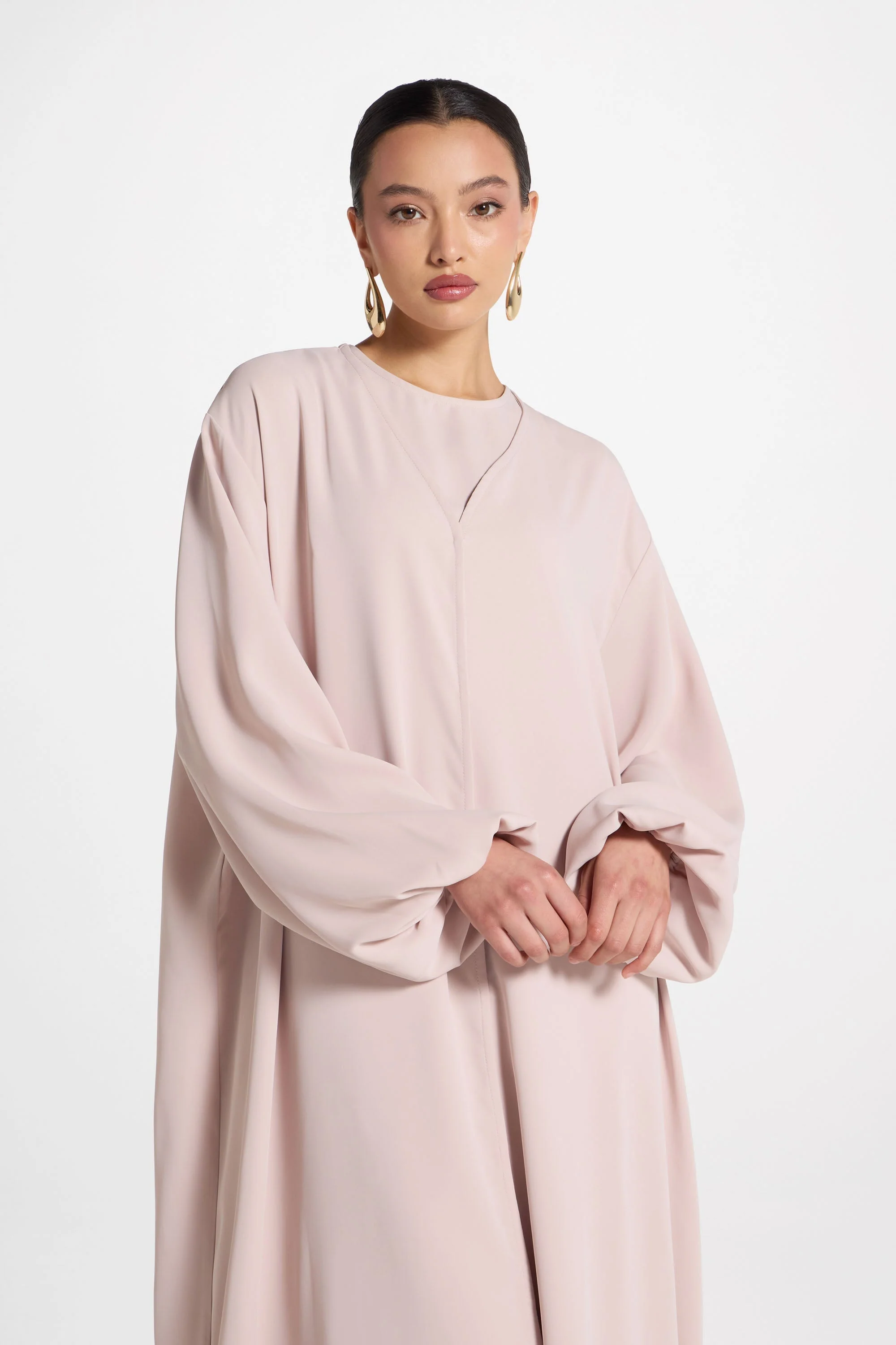 Signature Balloon Sleeve Open Abaya - Mink - Image 2