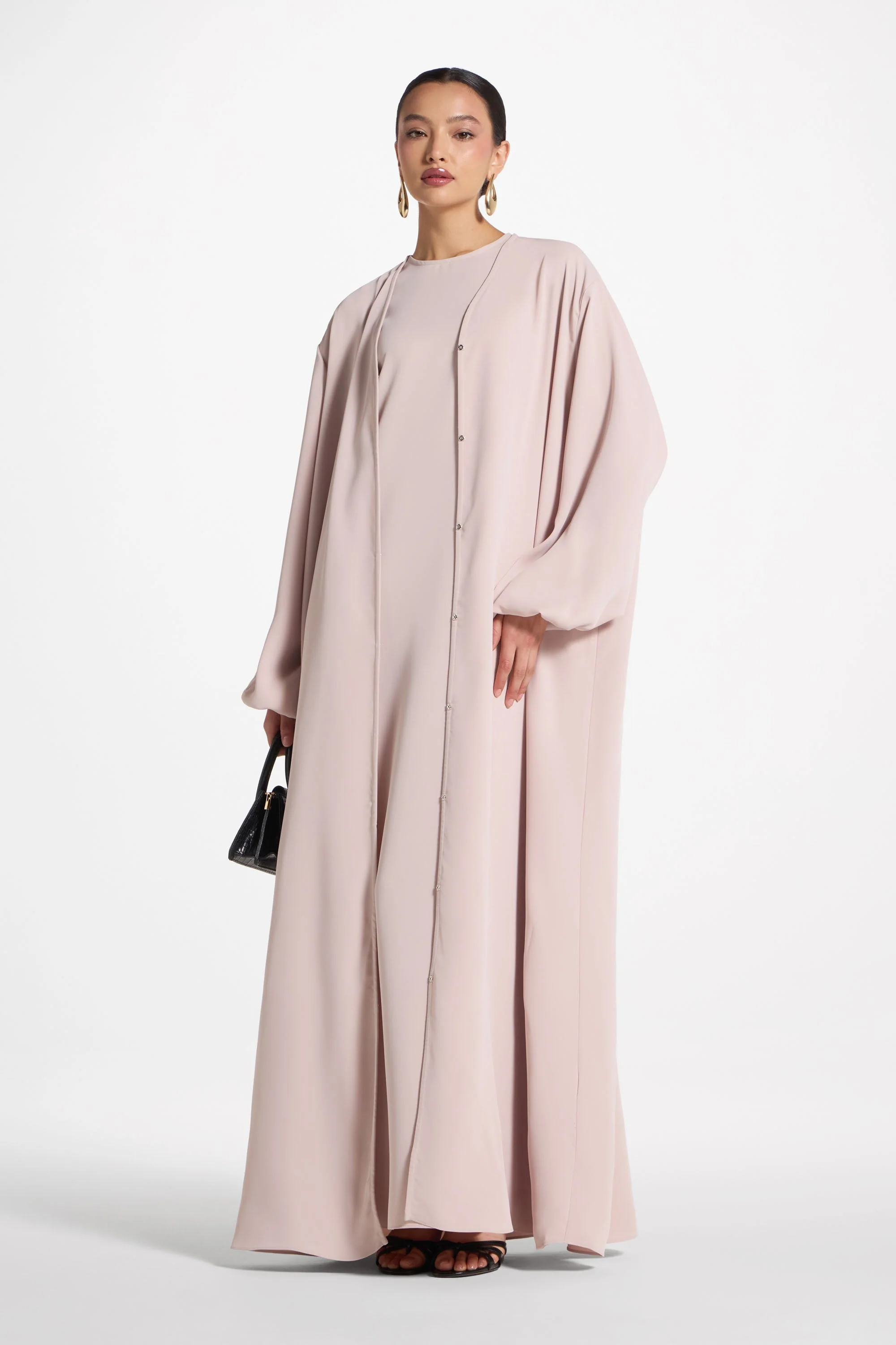 Signature Balloon Sleeve Open Abaya - Mink - Image 3