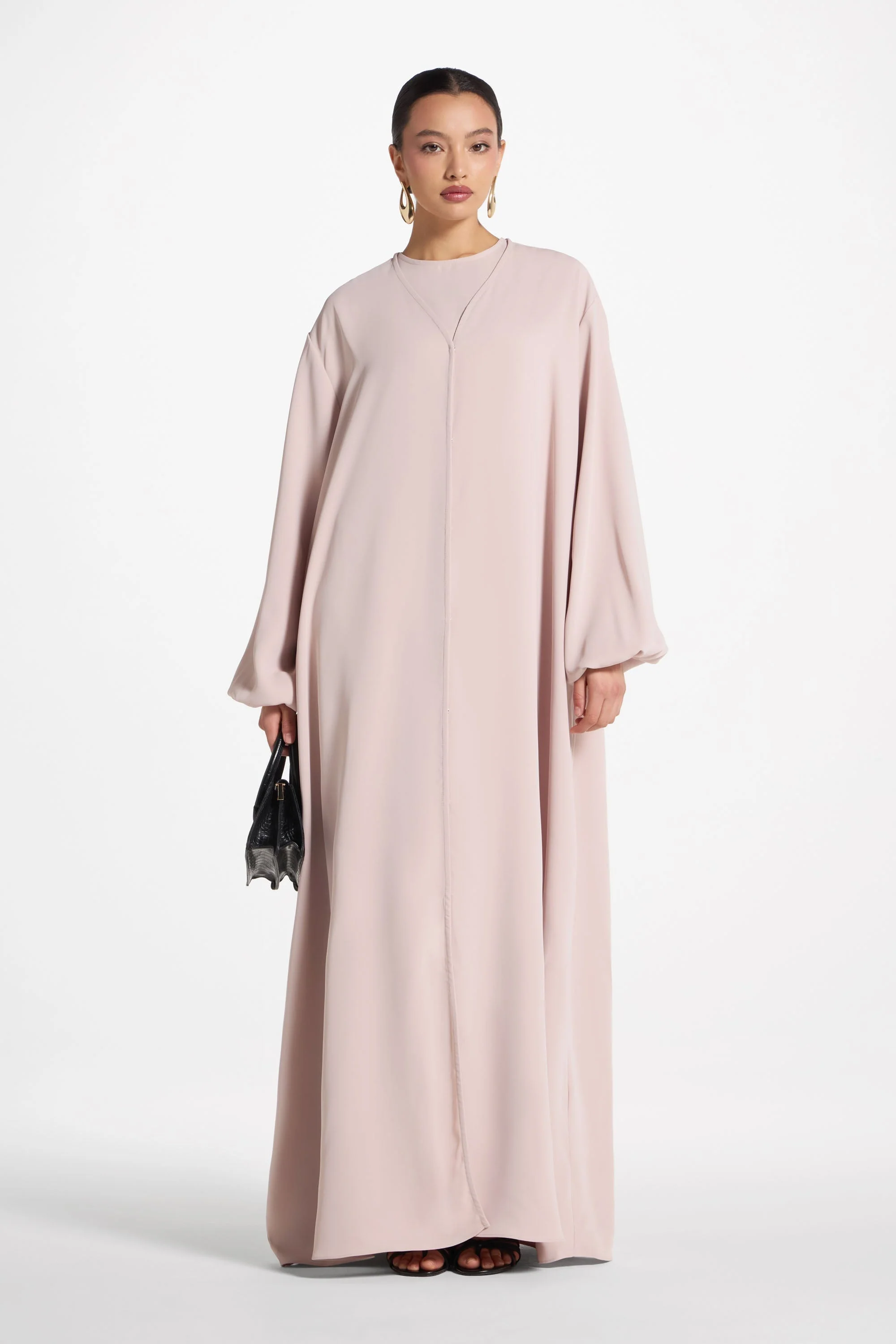Signature Balloon Sleeve Open Abaya - Mink - Image 4