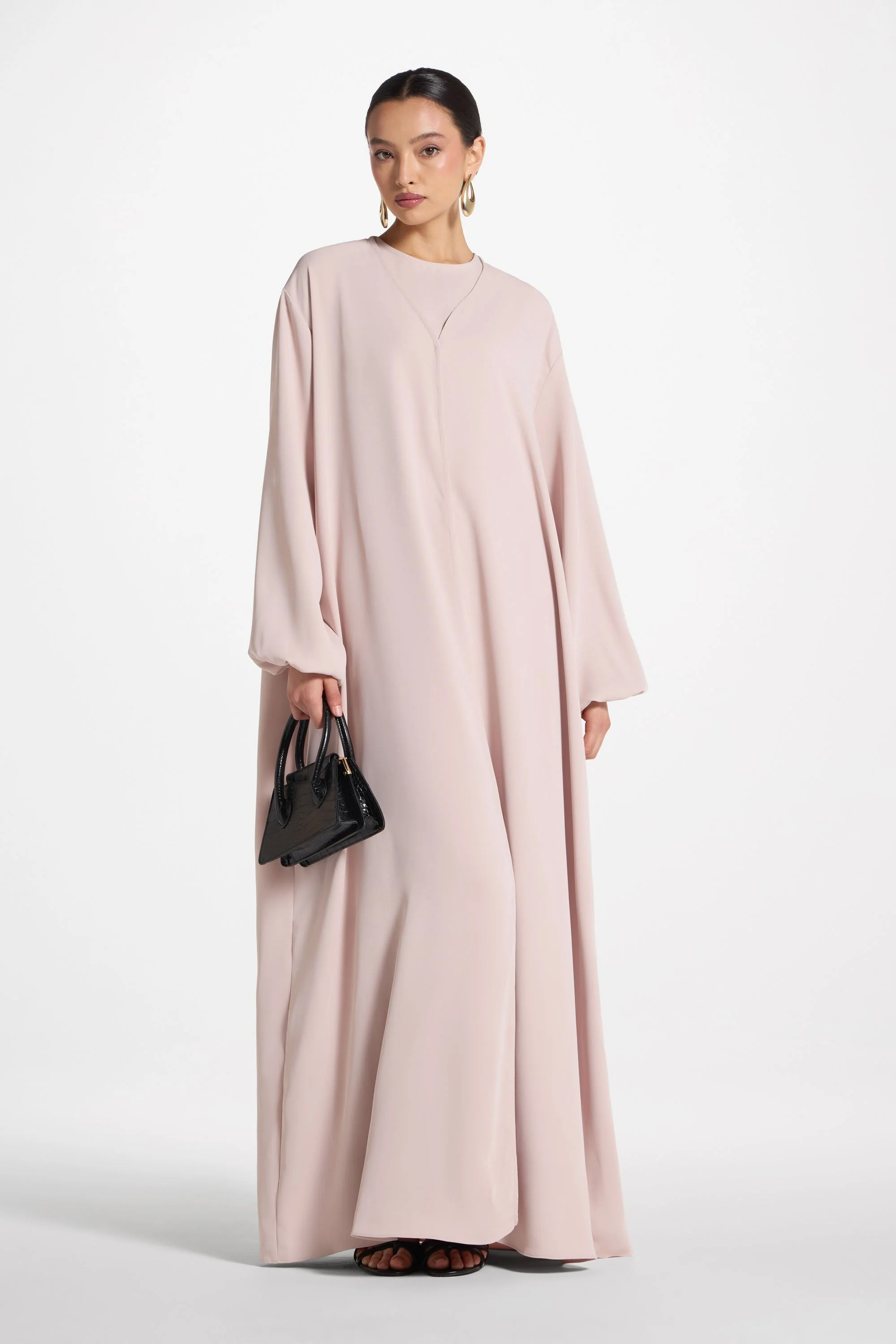 Signature Balloon Sleeve Open Abaya - Mink - Image 5