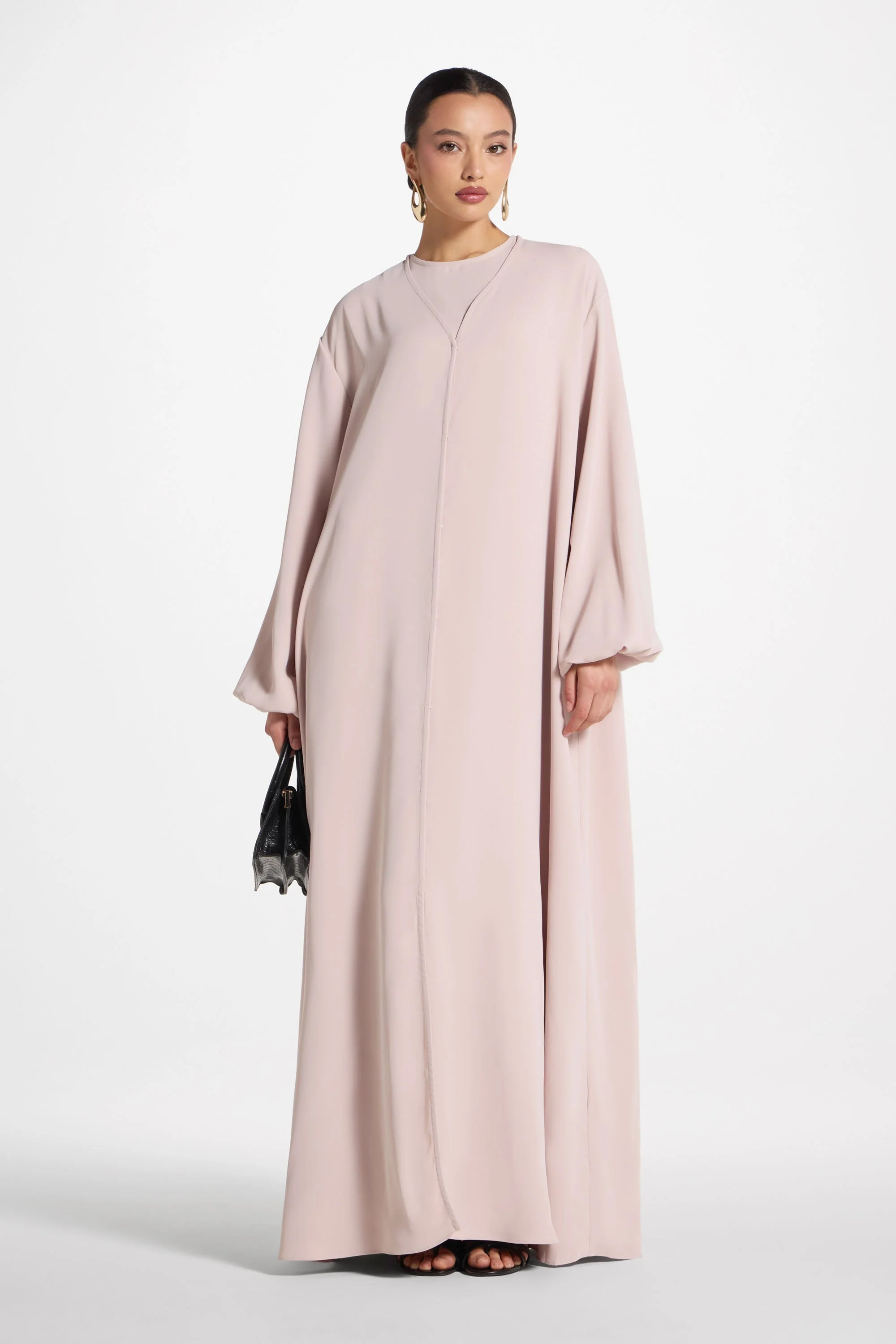 Signature Balloon Sleeve Open Abaya - Mink - Image 6