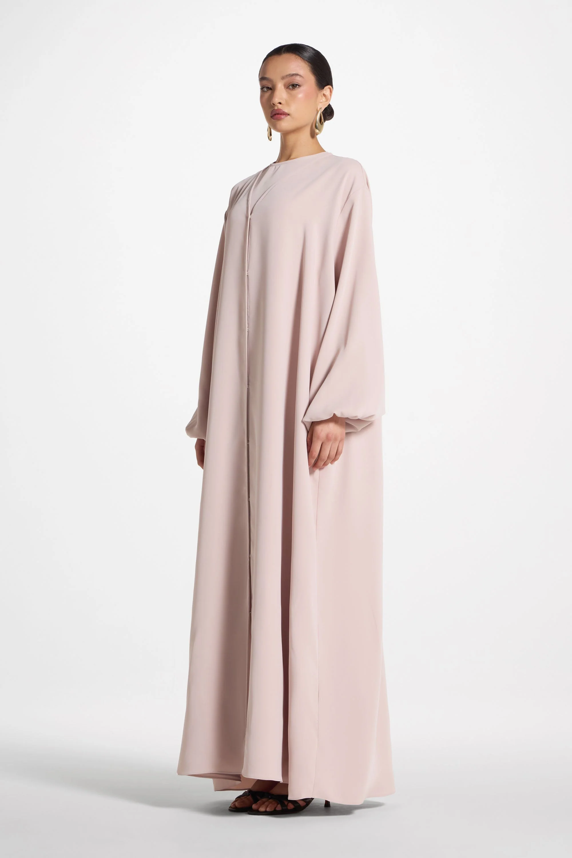 Signature Balloon Sleeve Open Abaya - Mink - Image 7