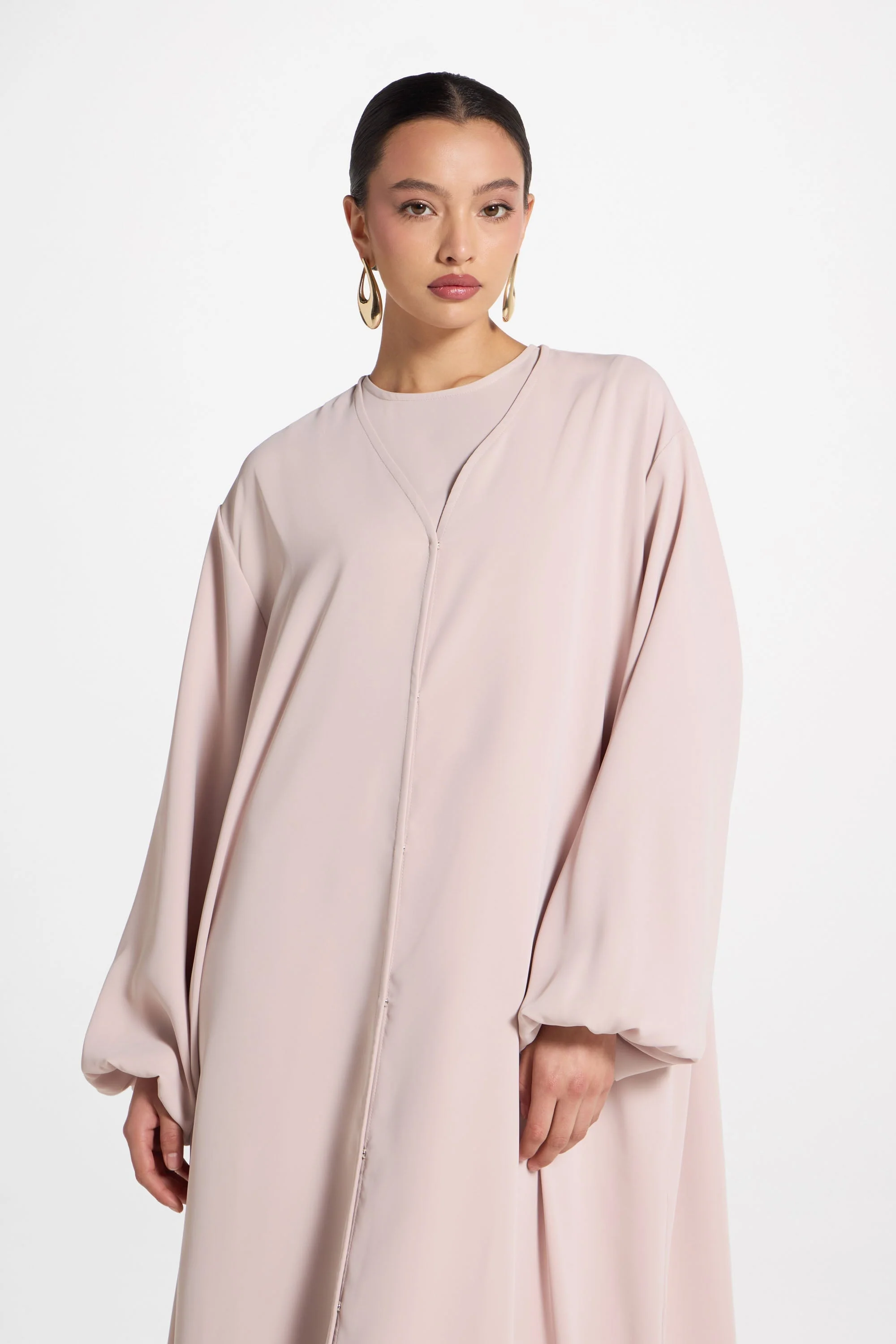 Signature Balloon Sleeve Open Abaya - Mink - Image 8