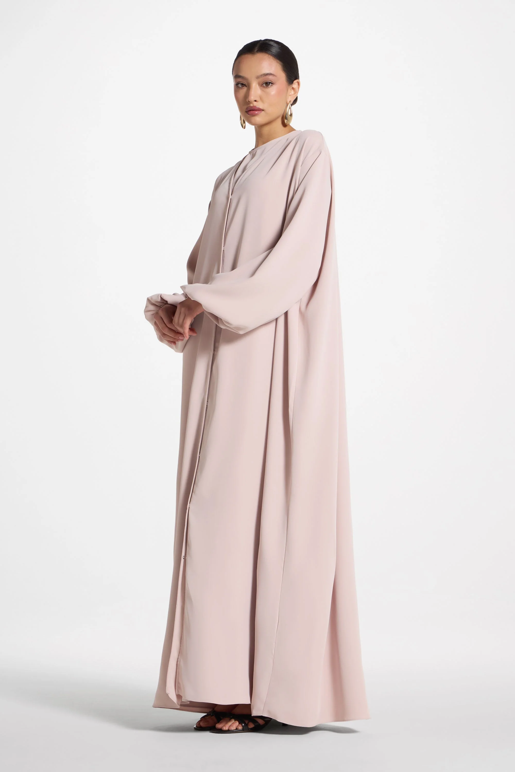 Signature Balloon Sleeve Open Abaya - Mink - Image 9