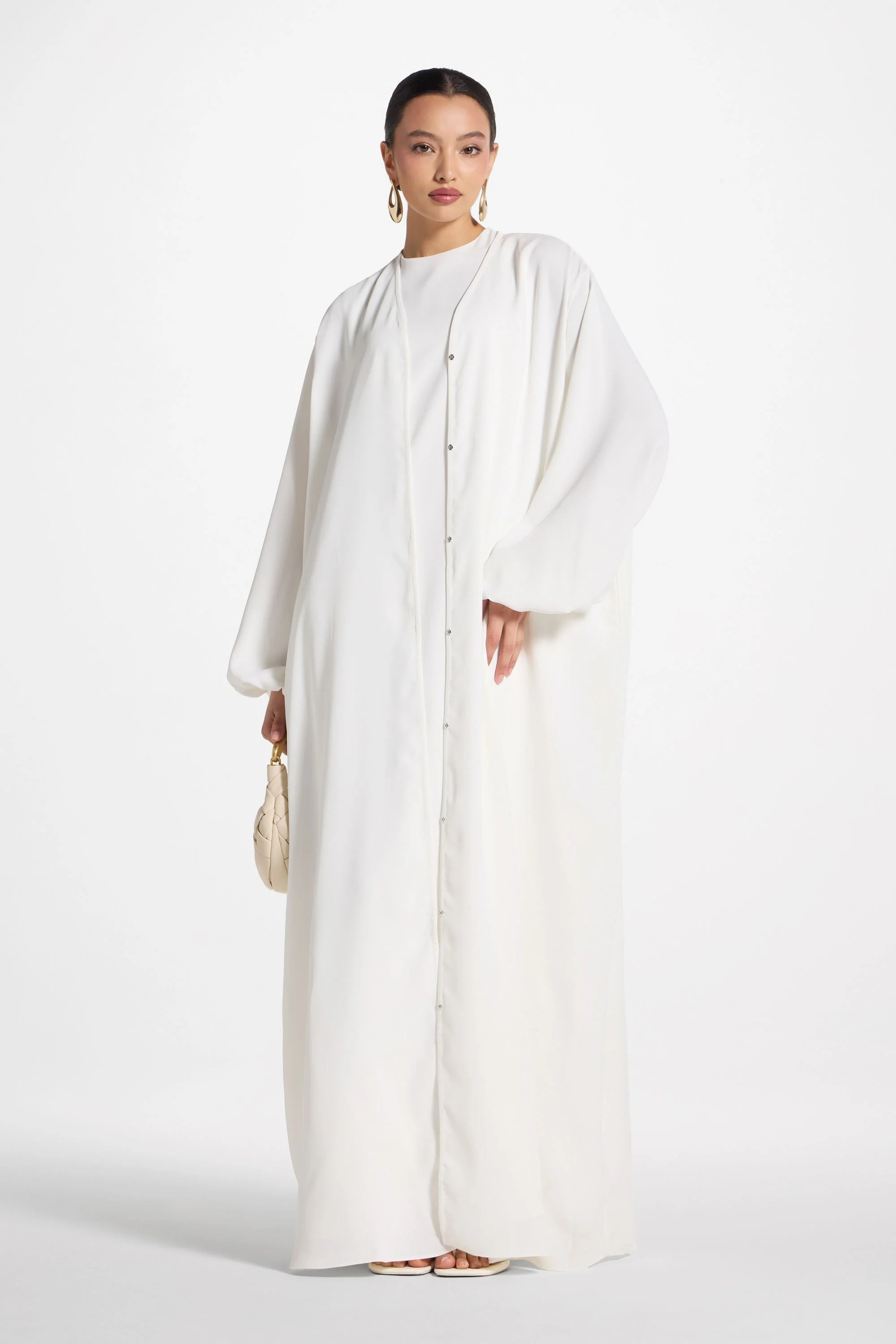 Signature Balloon Sleeve Open Abaya - White