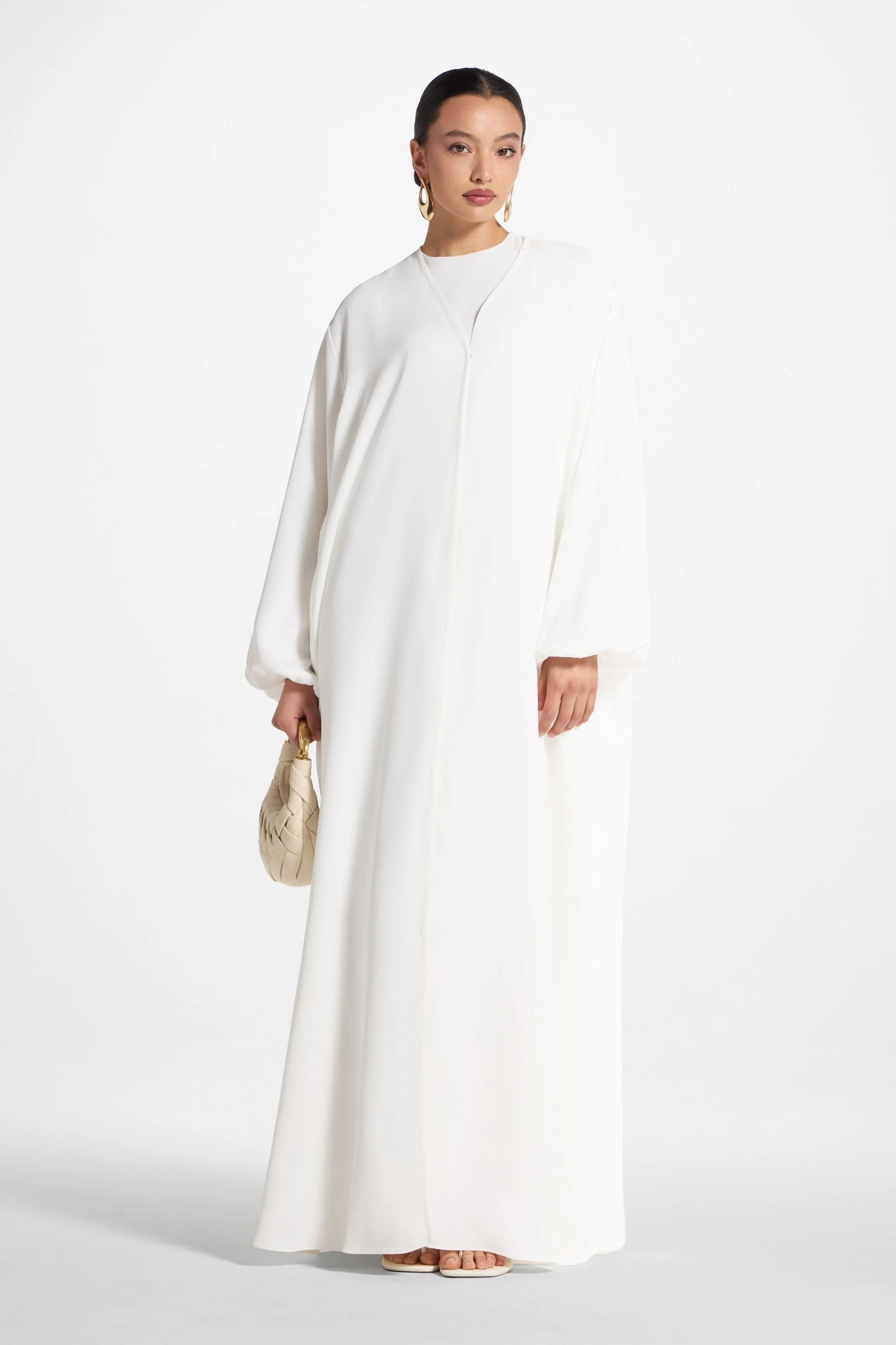 Signature Balloon Sleeve Open Abaya - White - Image 5