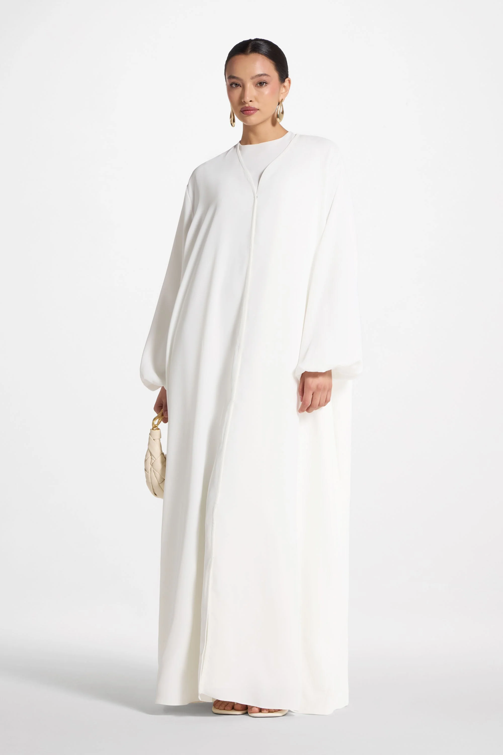 Signature Balloon Sleeve Open Abaya - White - Image 6
