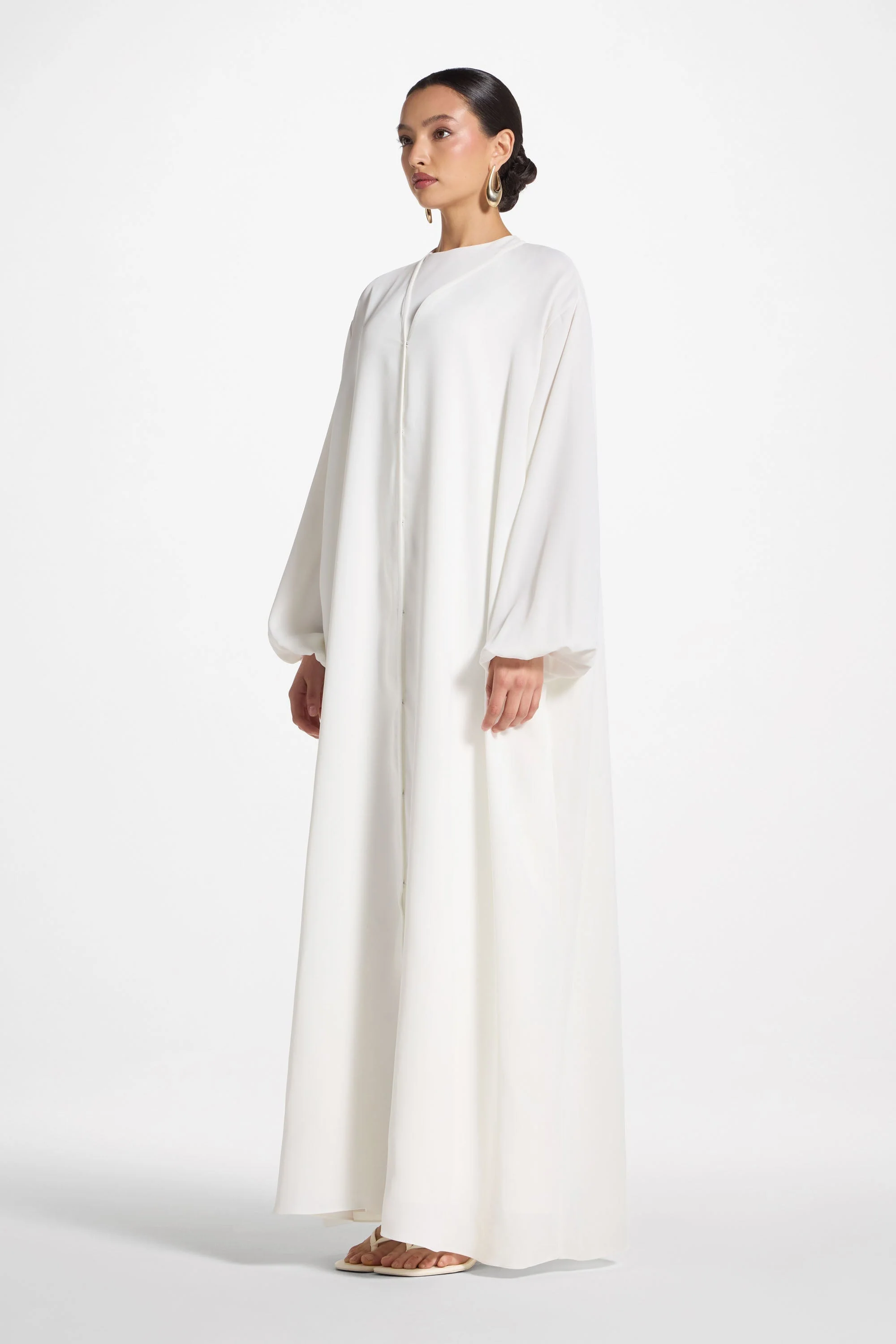 Signature Balloon Sleeve Open Abaya - White - Image 7