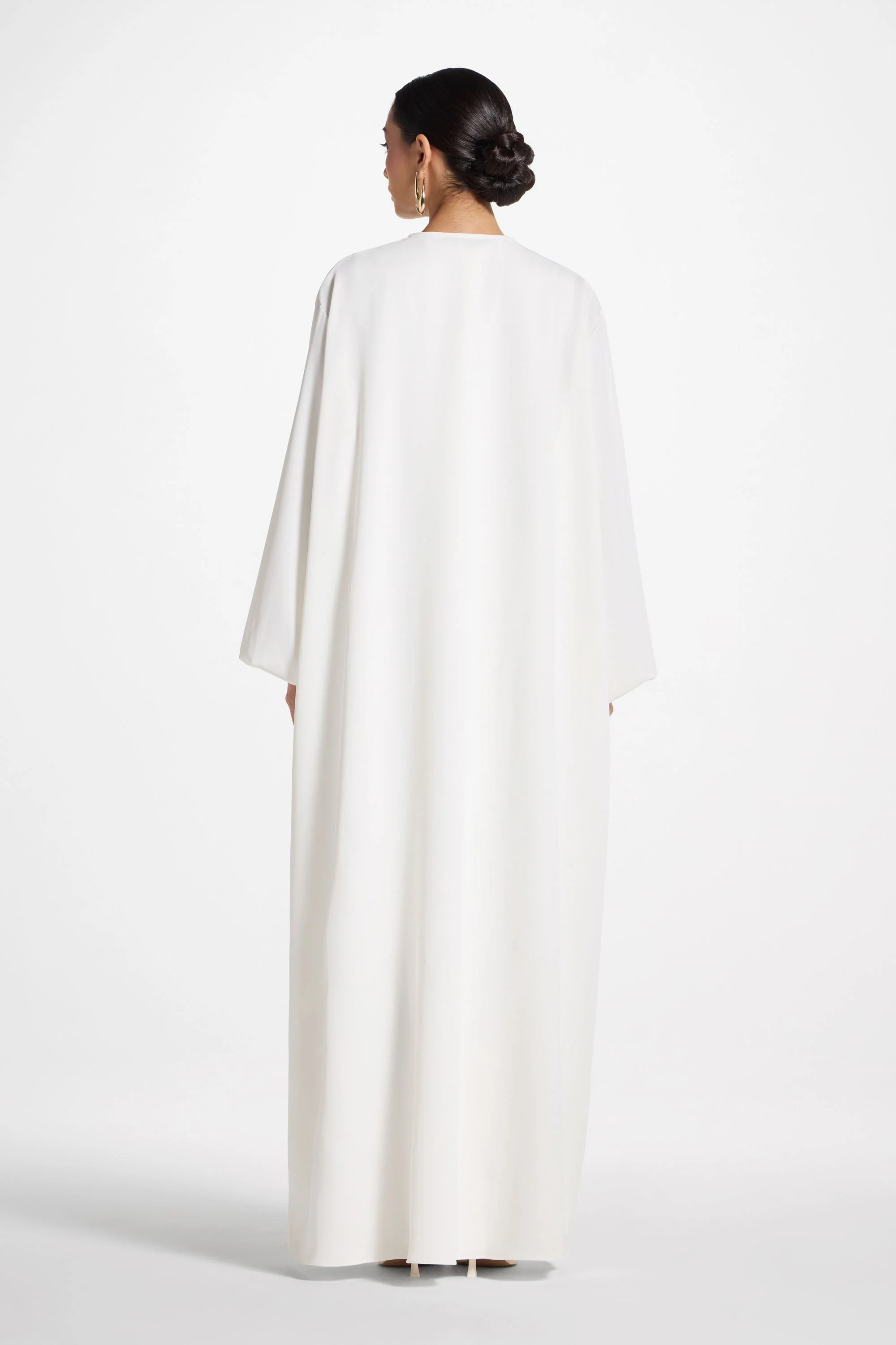 Signature Balloon Sleeve Open Abaya - White - Image 9