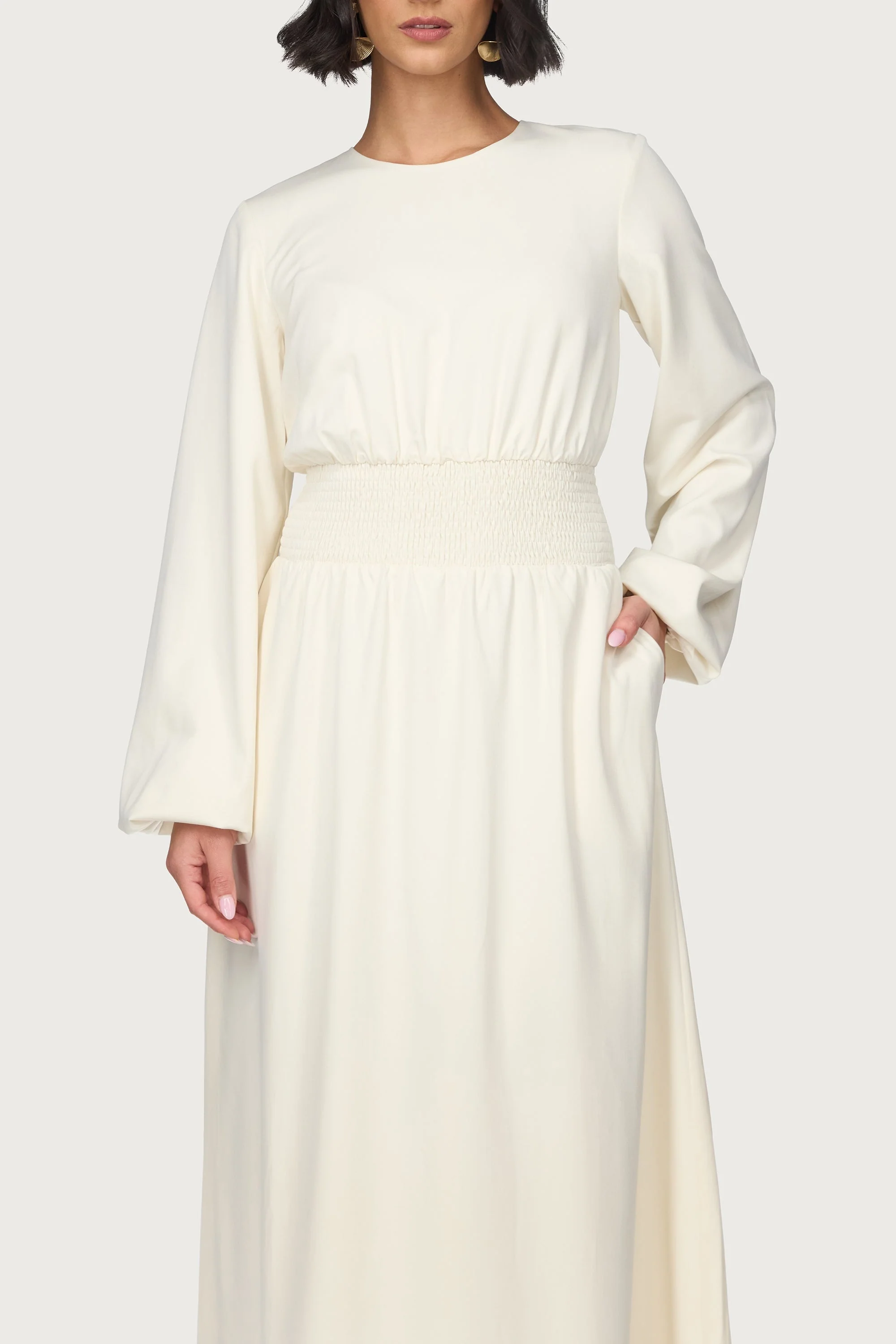 Smocked Waist Dress - Bone - Image 3