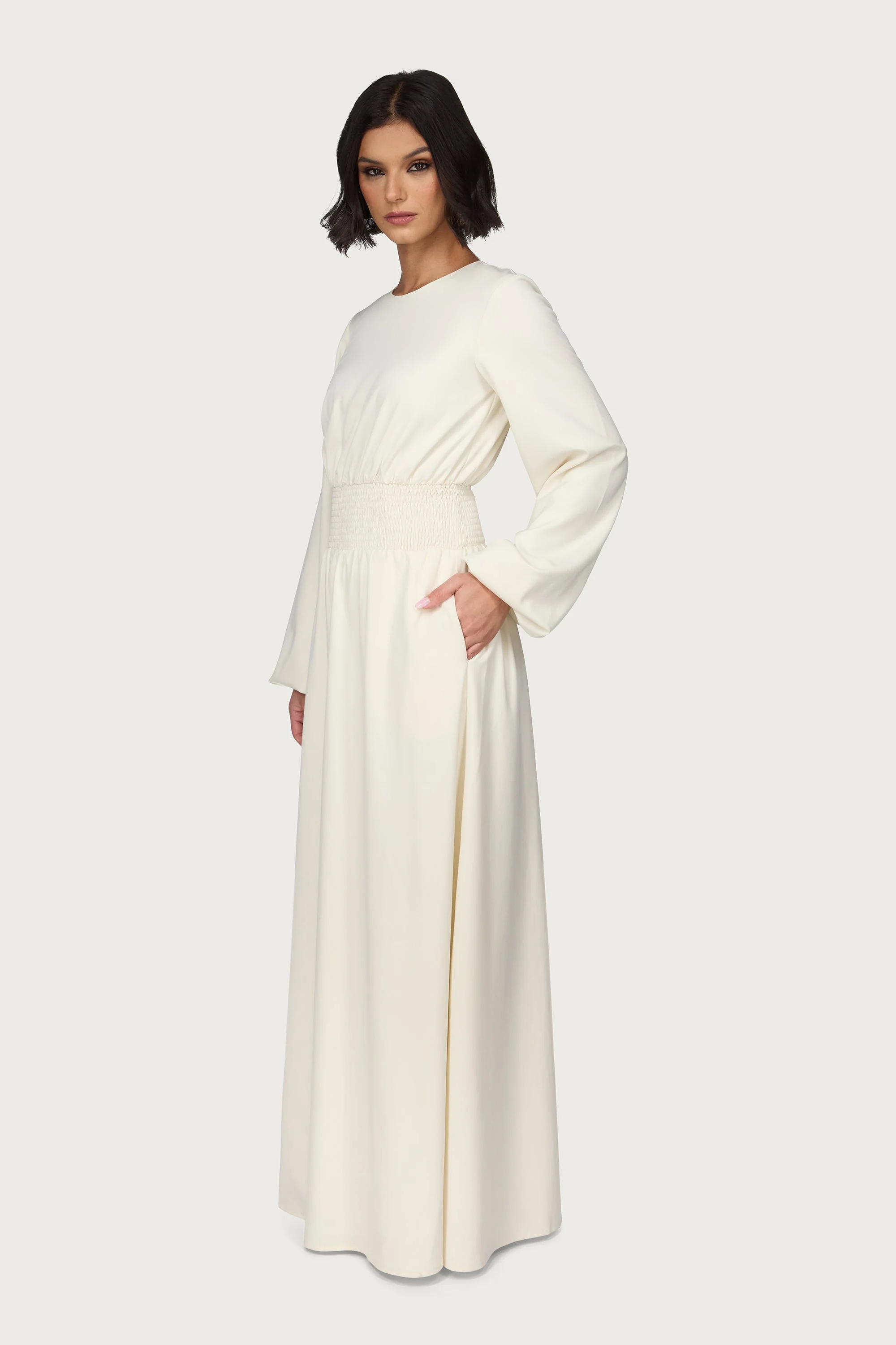 Smocked Waist Dress - Bone - Image 5