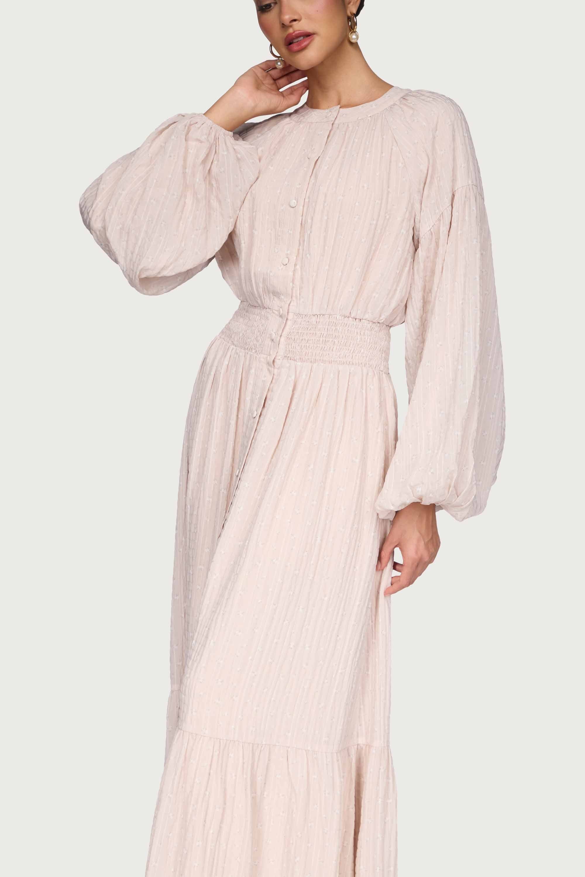 Smocked Waist Button Down Maxi Dress - Ditsy Pink Floral - Image 3