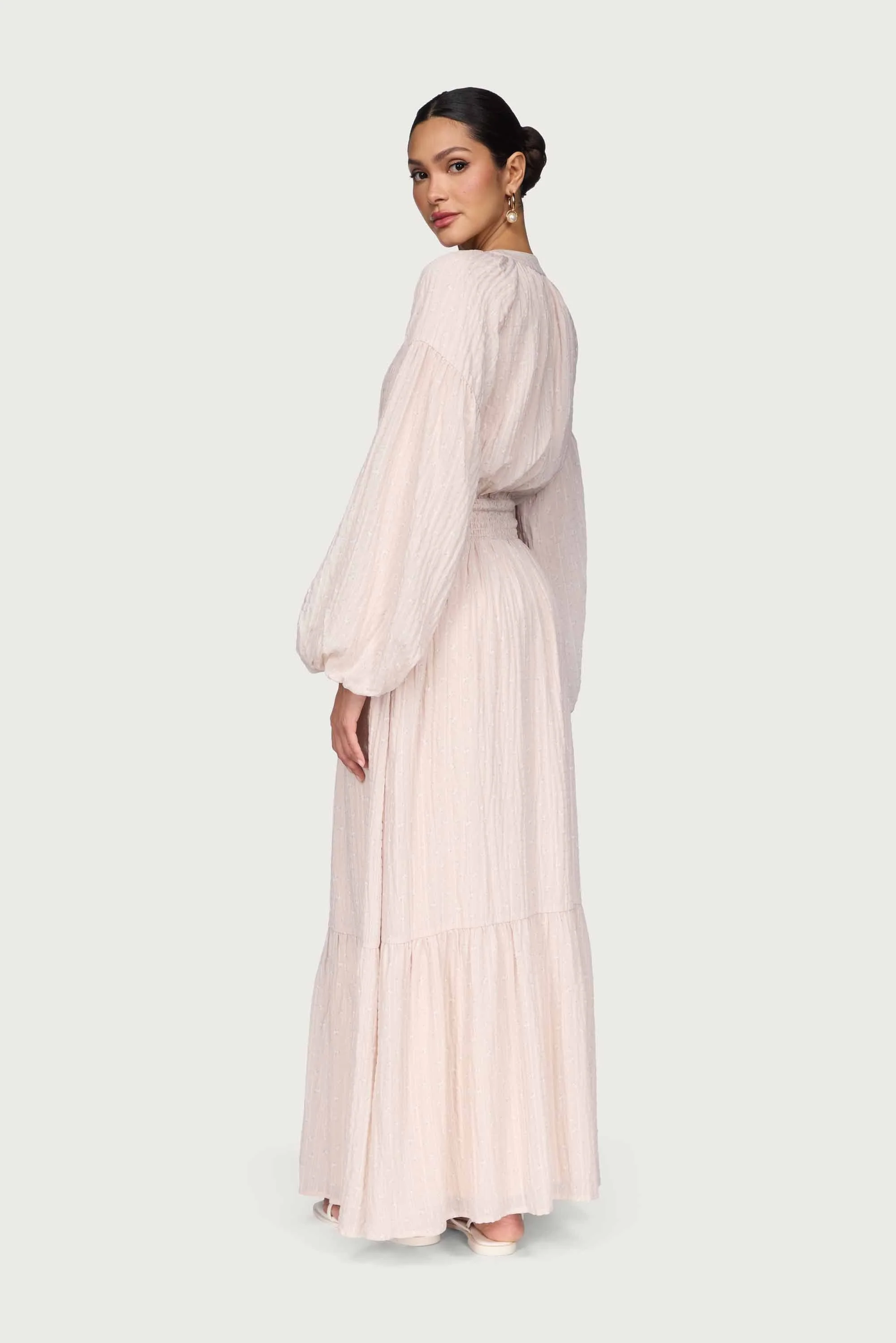 Smocked Waist Button Down Maxi Dress - Ditsy Pink Floral - Image 5