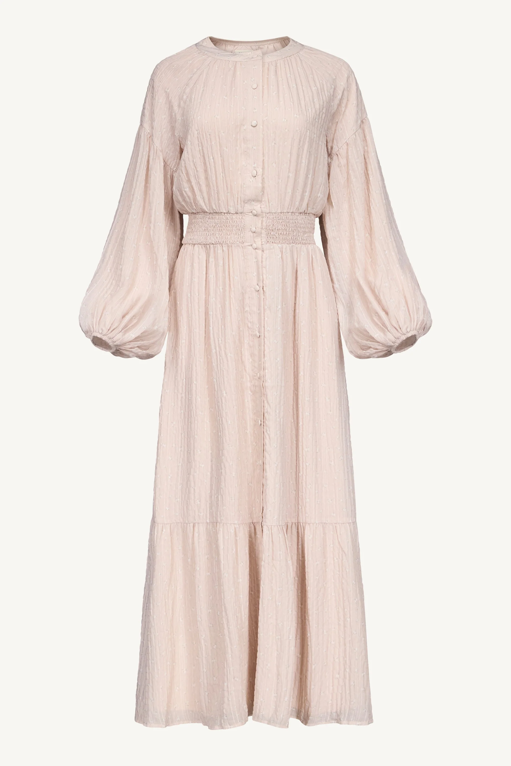 Smocked Waist Button Down Maxi Dress - Ditsy Pink Floral - Image 6