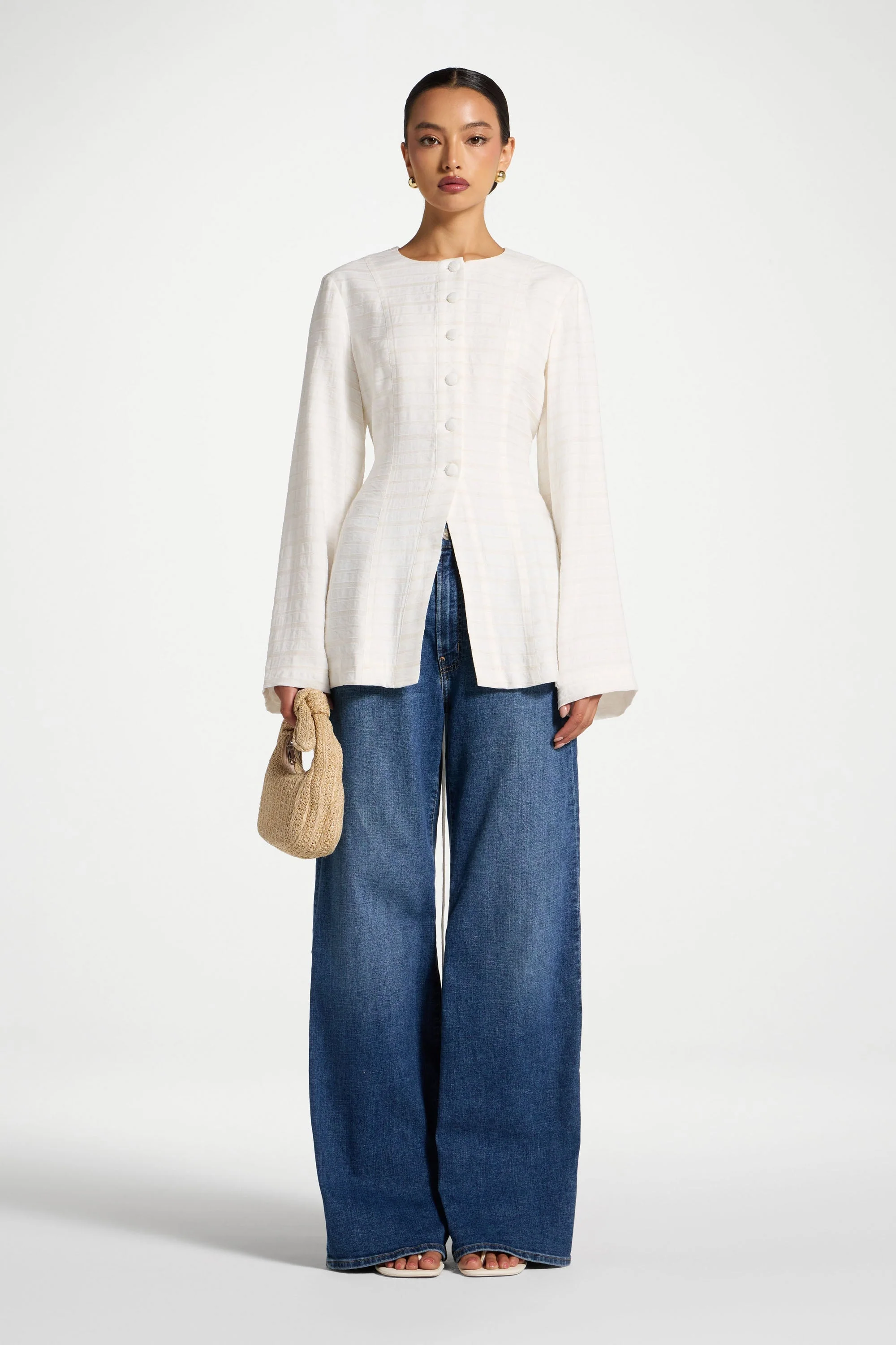 Alice Lace Up Back Top - Natural - Image 2