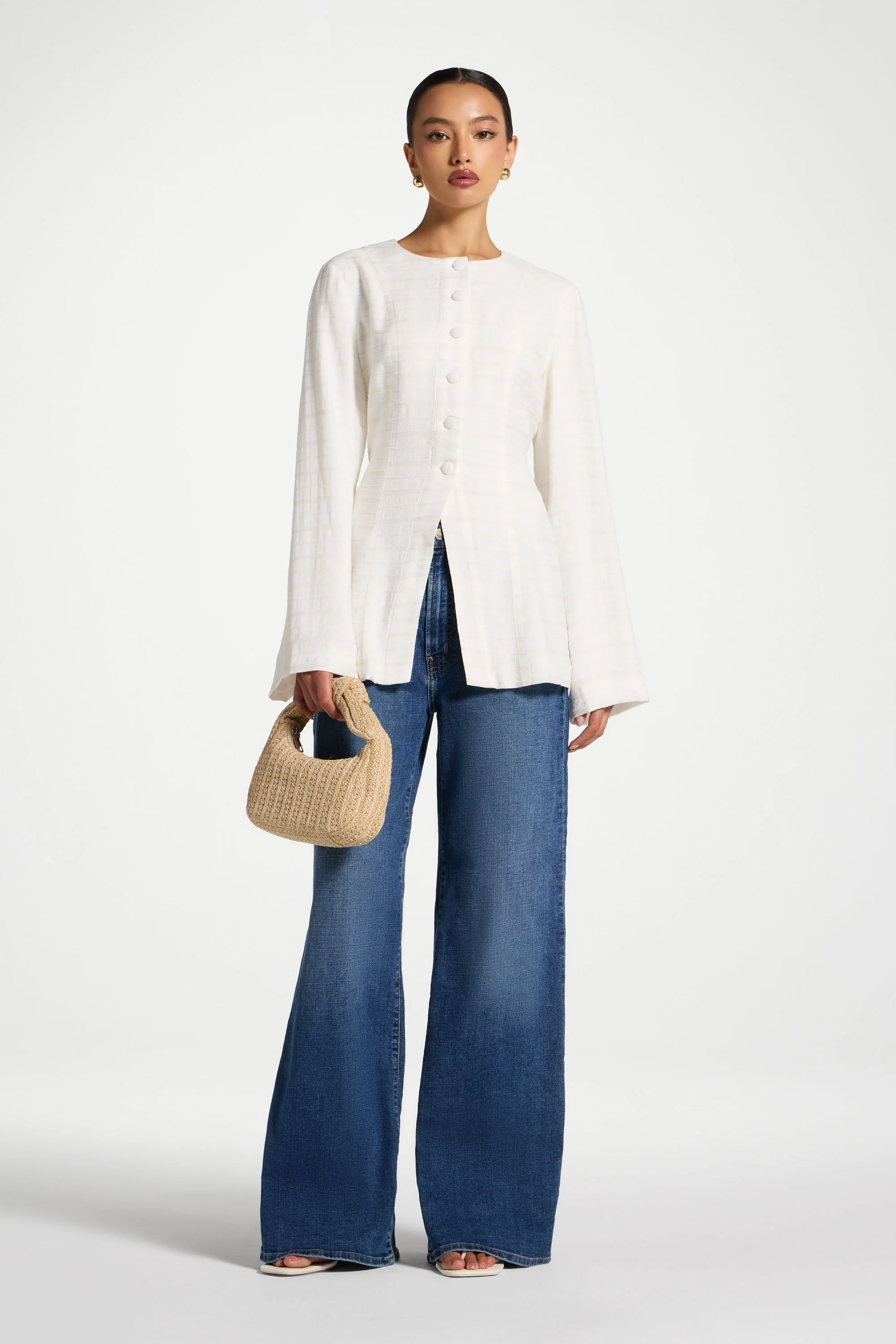 Alice Lace Up Back Top - Natural - Image 3