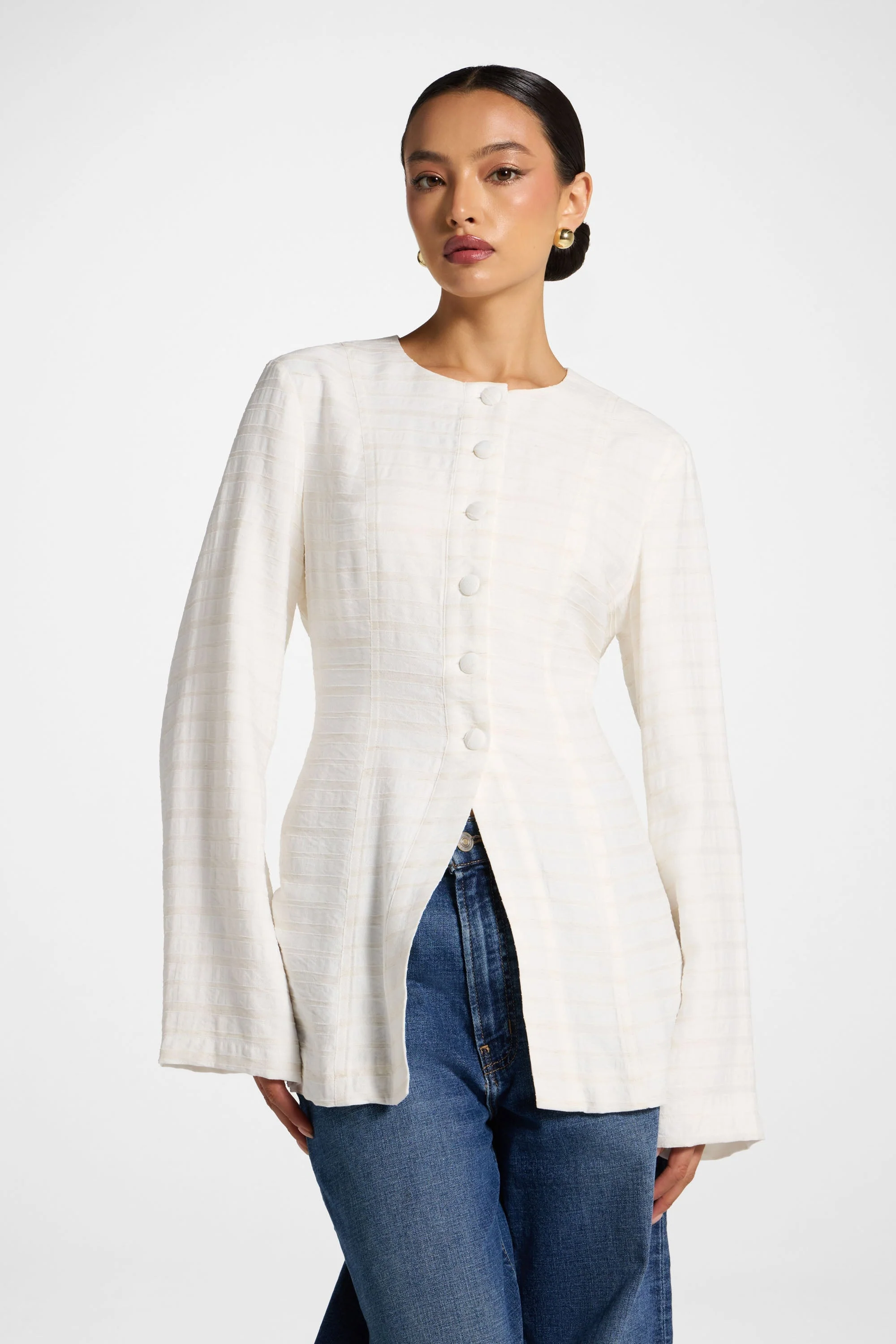 Alice Lace Up Back Top - Natural - Image 6