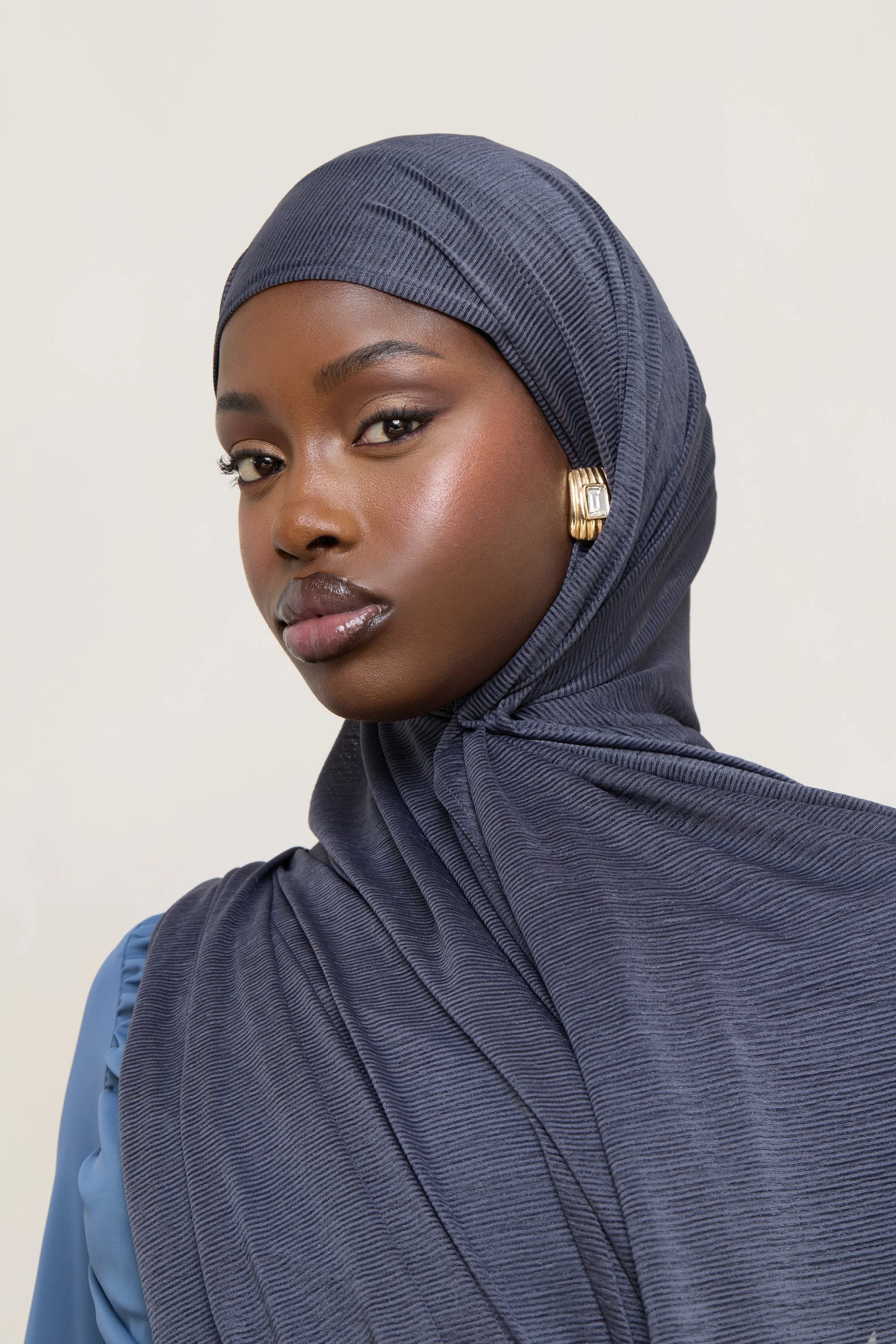 Stretch Stripe Hijab - Dark Denim