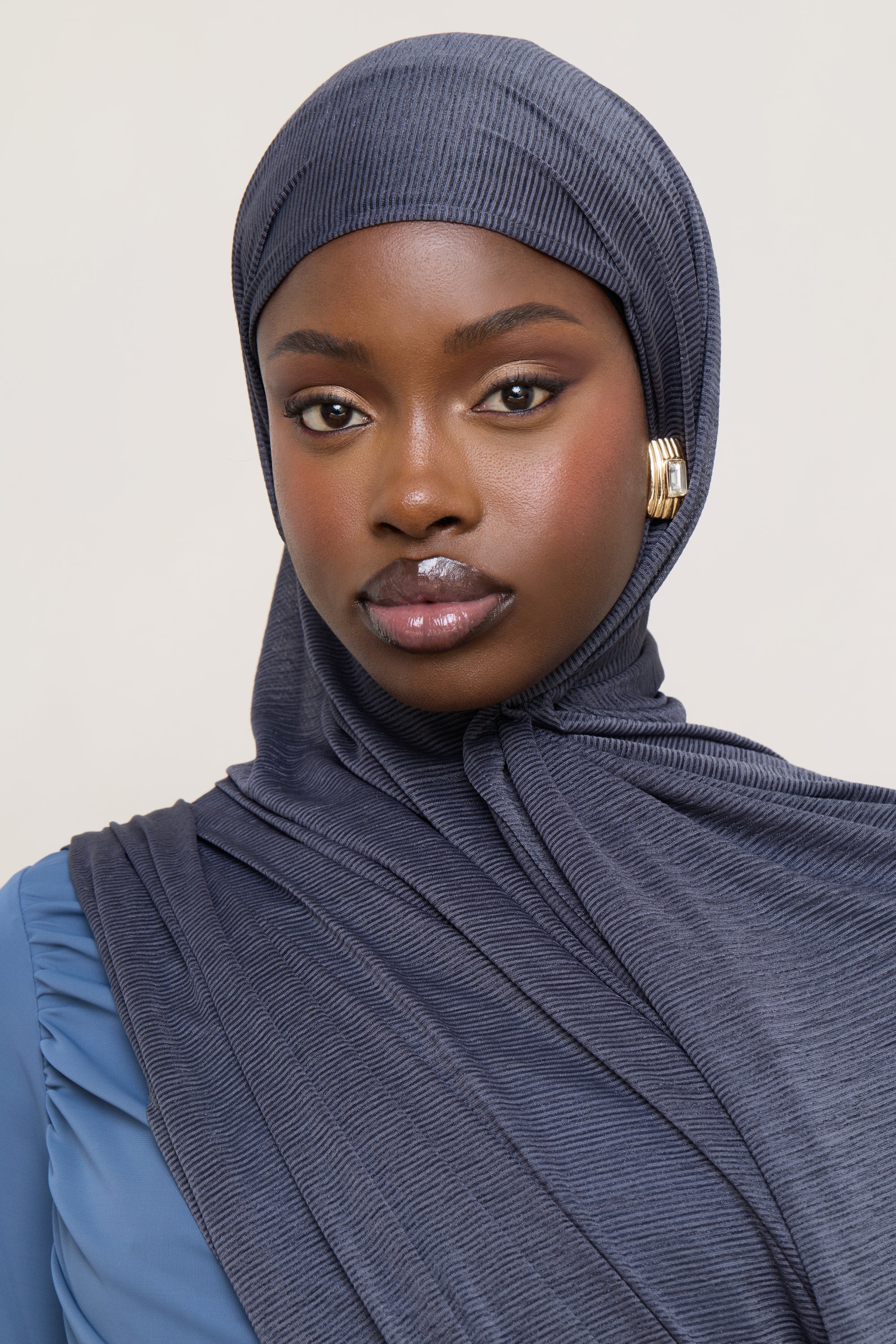 Stretch Stripe Hijab - Dark Denim - Image 5