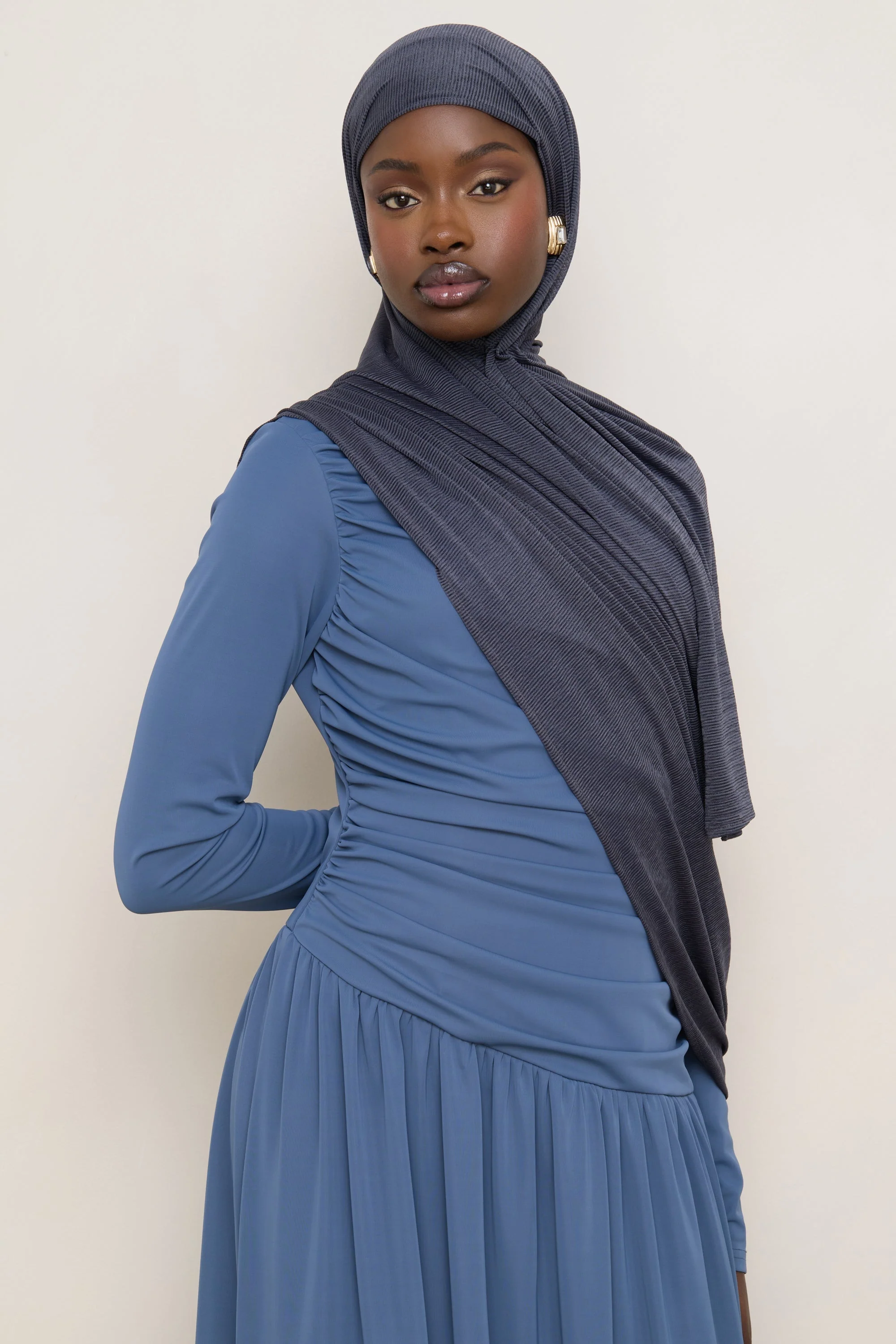 Stretch Stripe Hijab - Dark Denim - Image 7