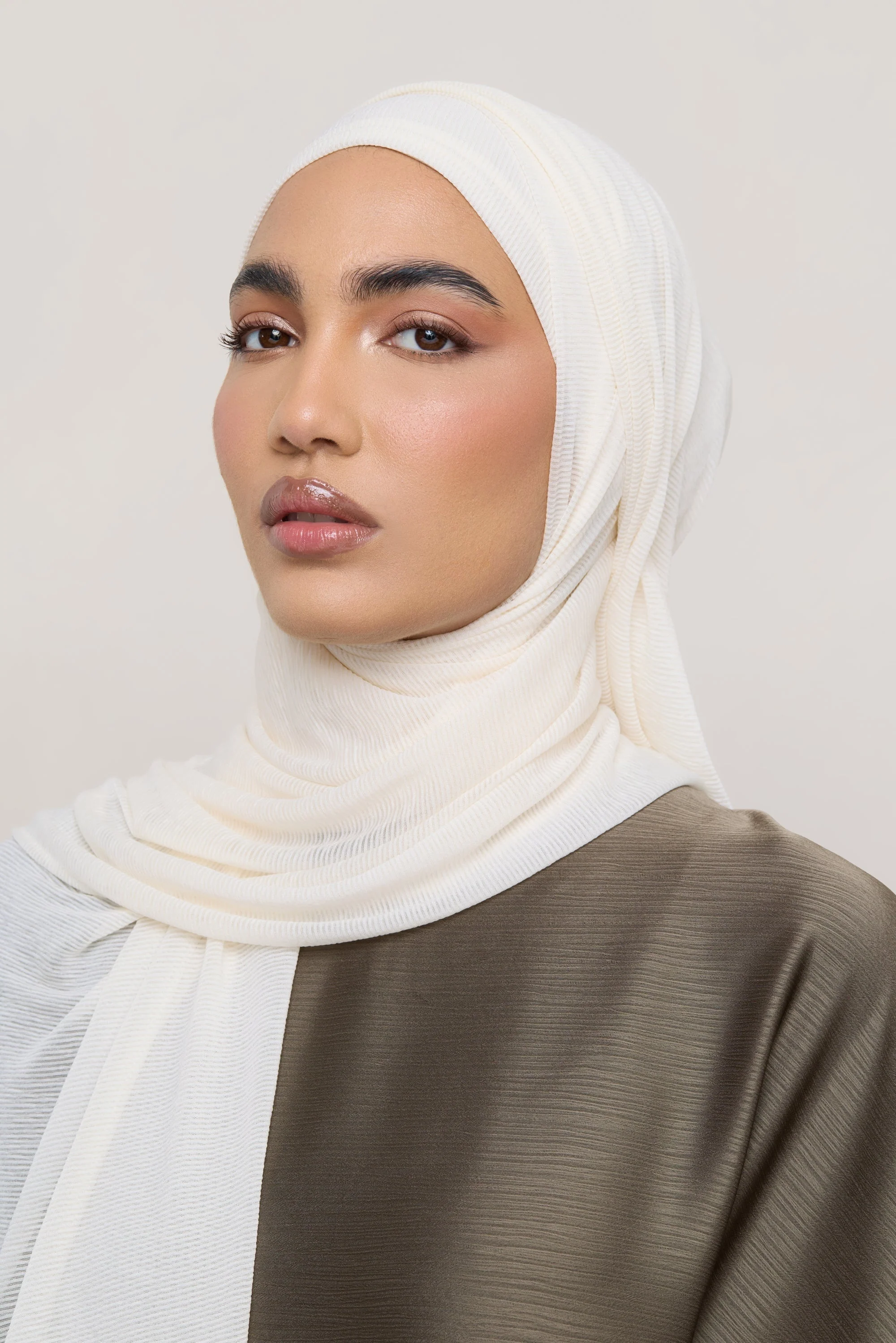 Stretch Stripe Hijab - Ivory - Image 3