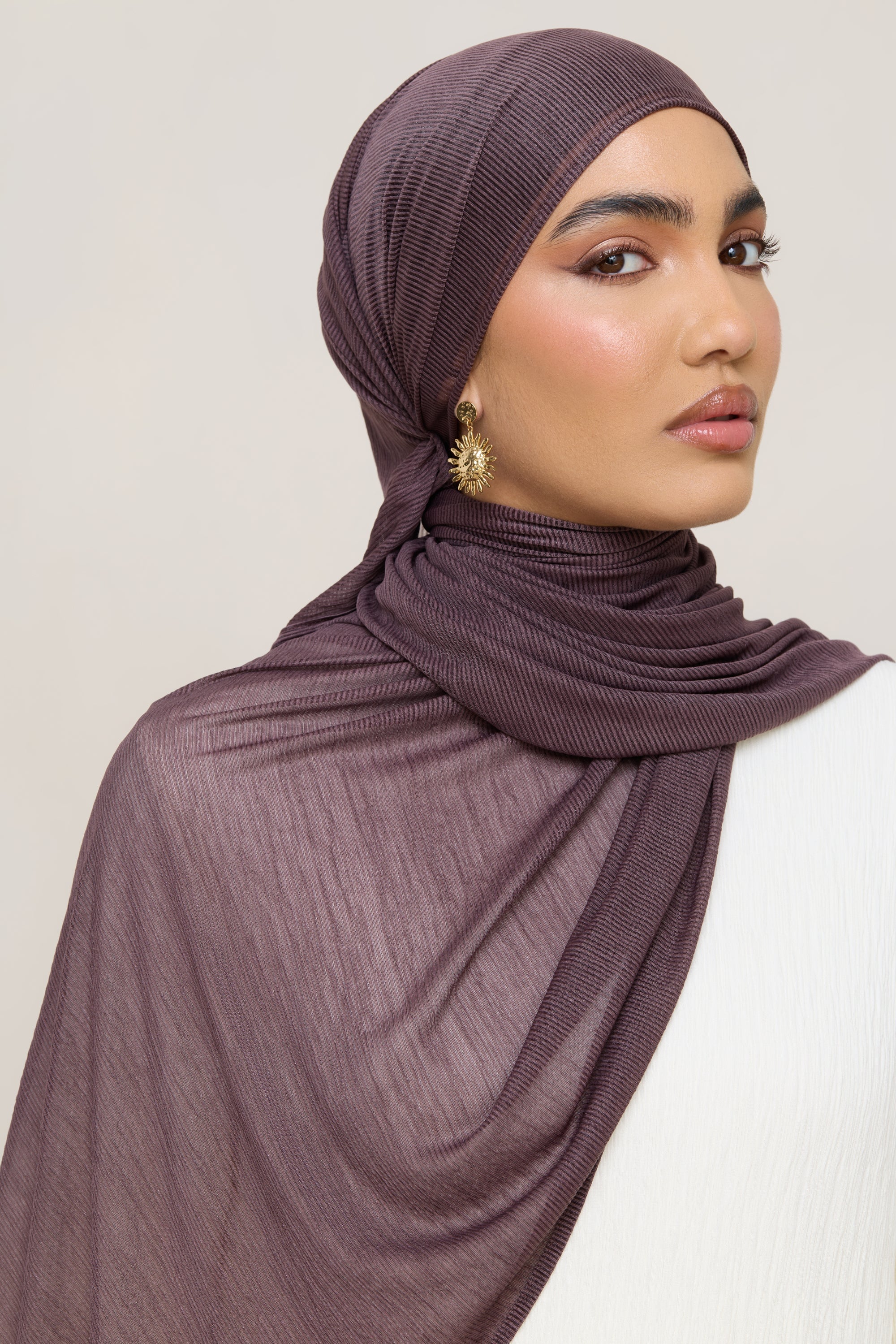 Stretch Stripe Hijab - Plum - Image 13