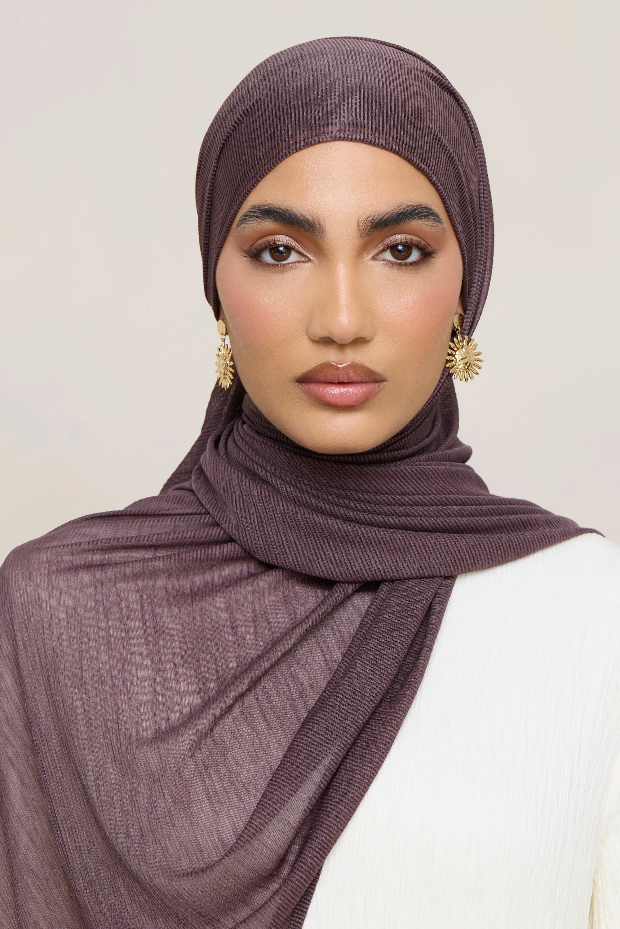 Stretch Stripe Hijab - Plum - Image 5