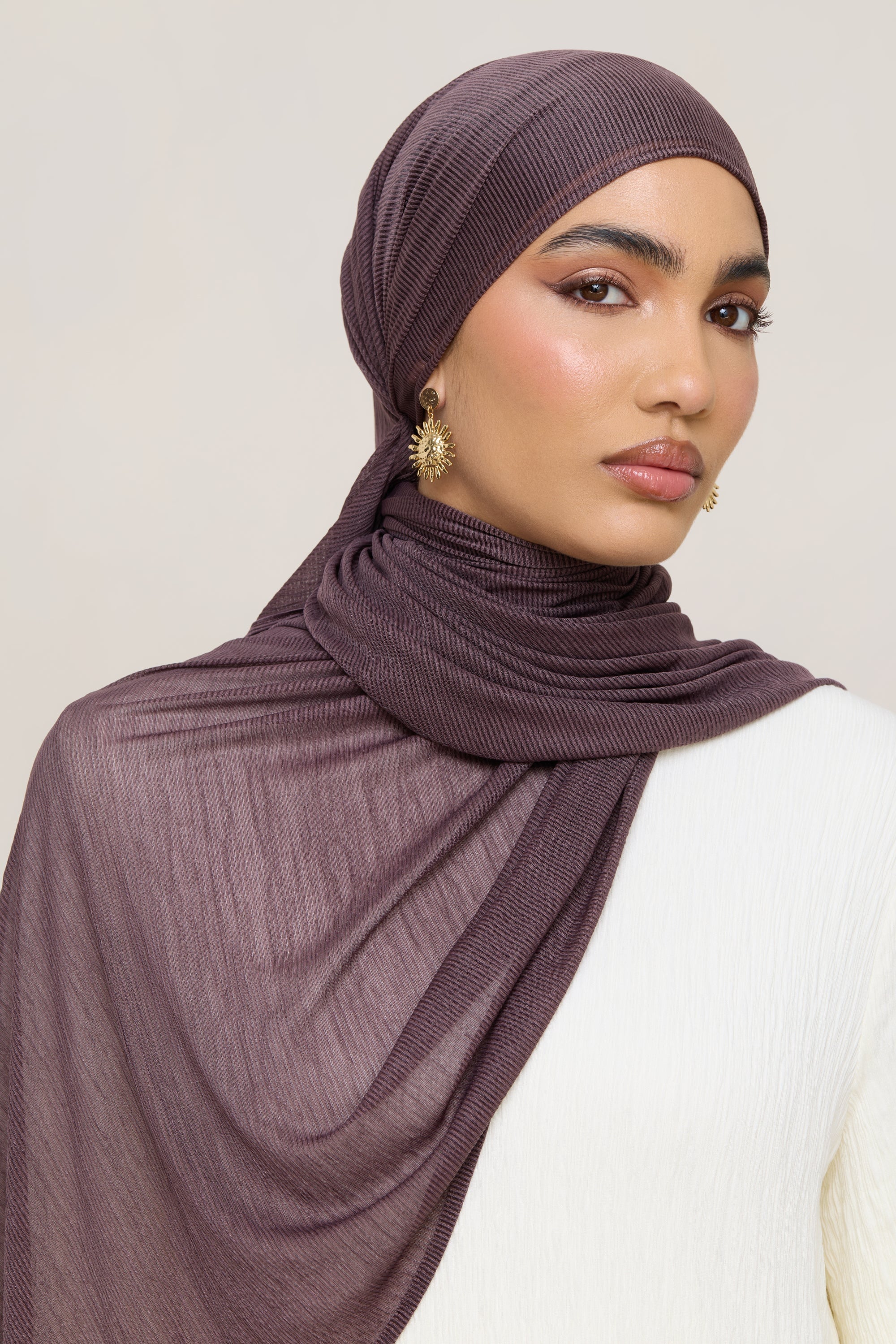 Stretch Stripe Hijab - Plum - Image 6