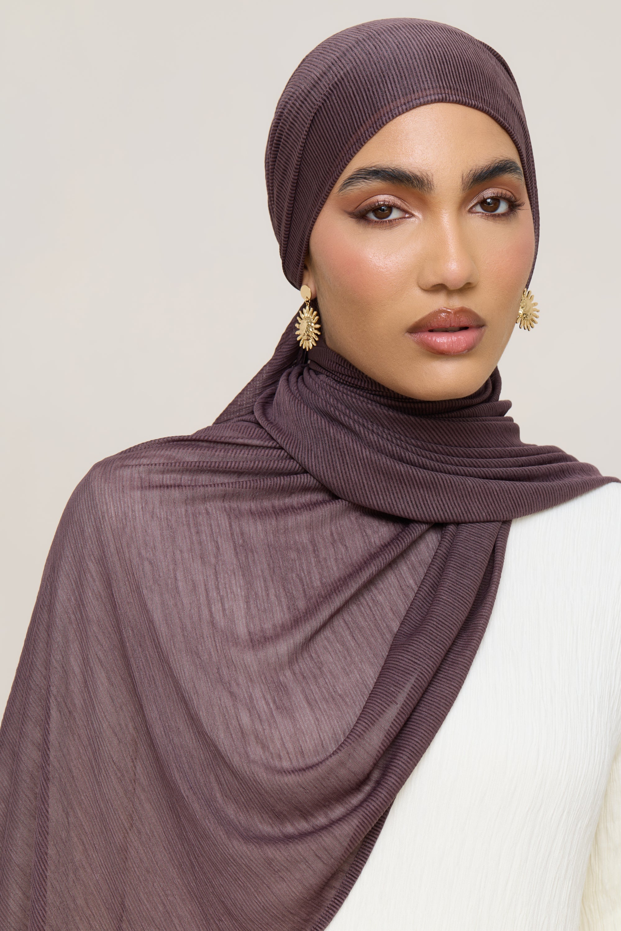 Stretch Stripe Hijab - Plum - Image 7