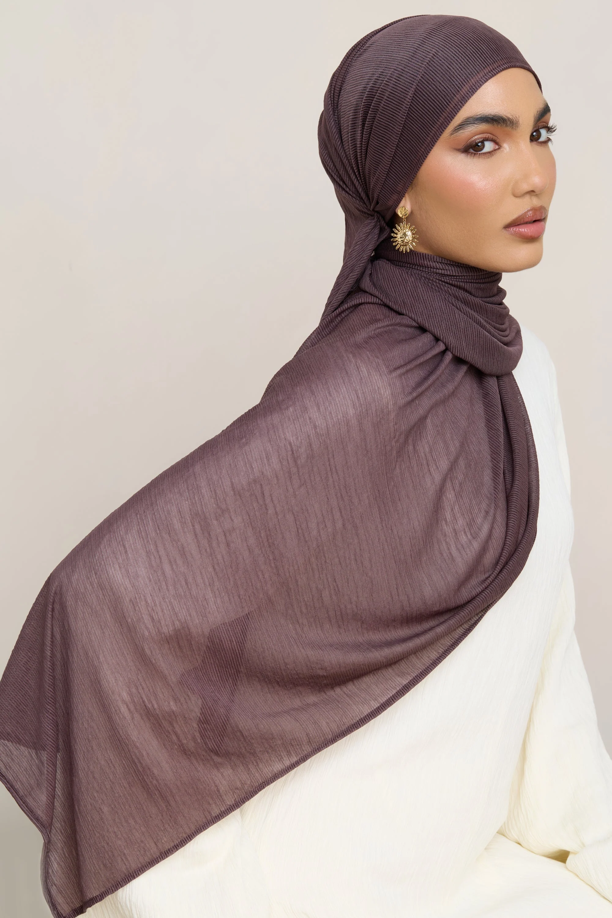 Stretch Stripe Hijab - Plum - Image 8
