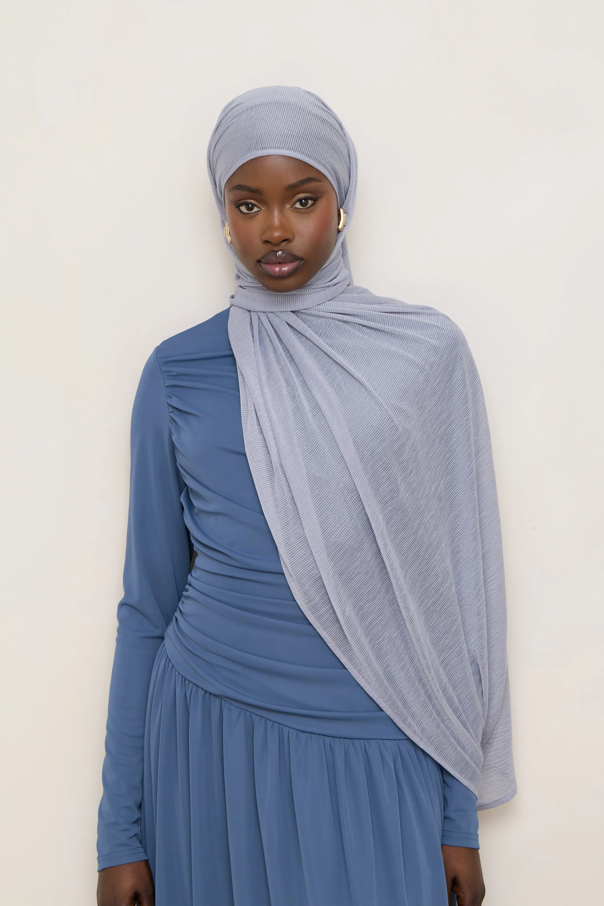 Stretch Stripe Hijab - Sky - Image 5
