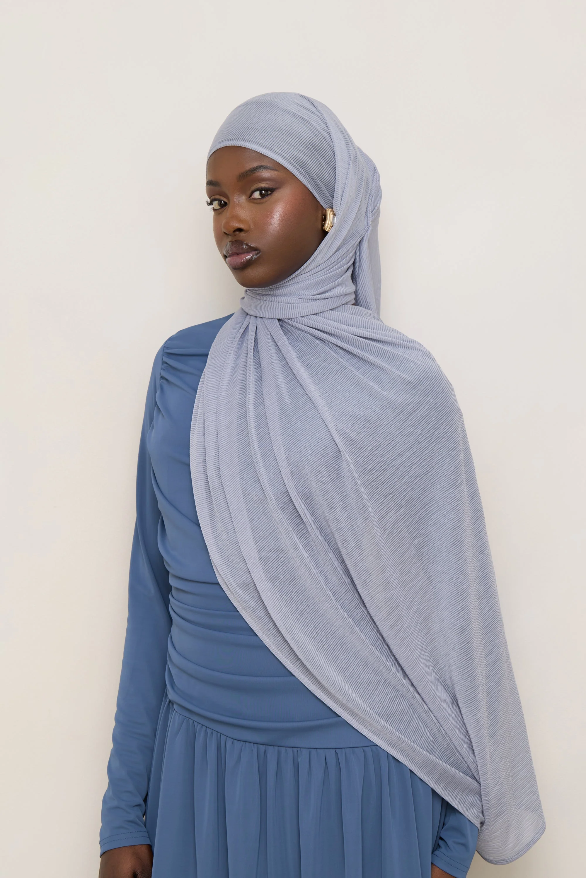 Stretch Stripe Hijab - Sky - Image 6