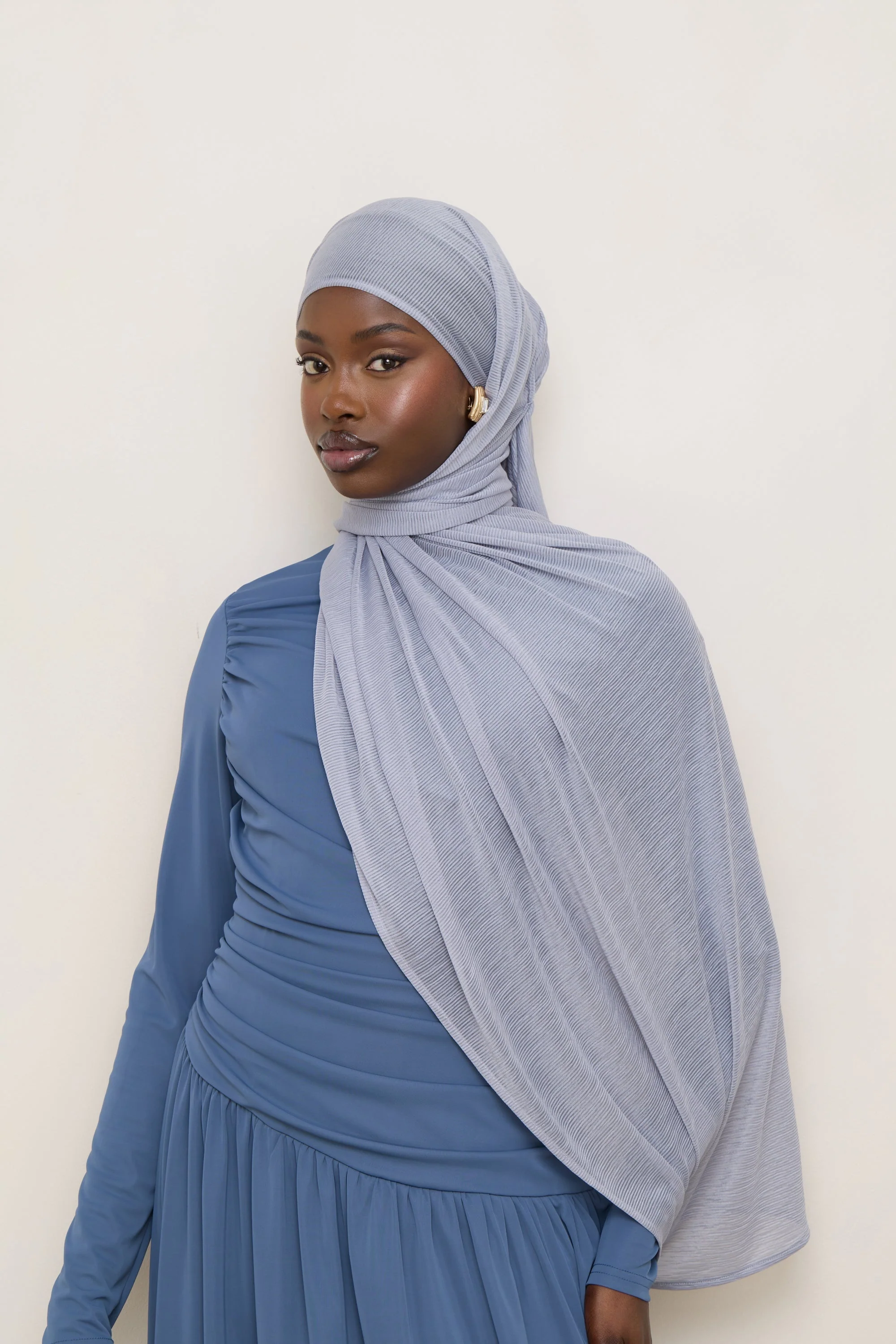 Stretch Stripe Hijab - Sky - Image 7