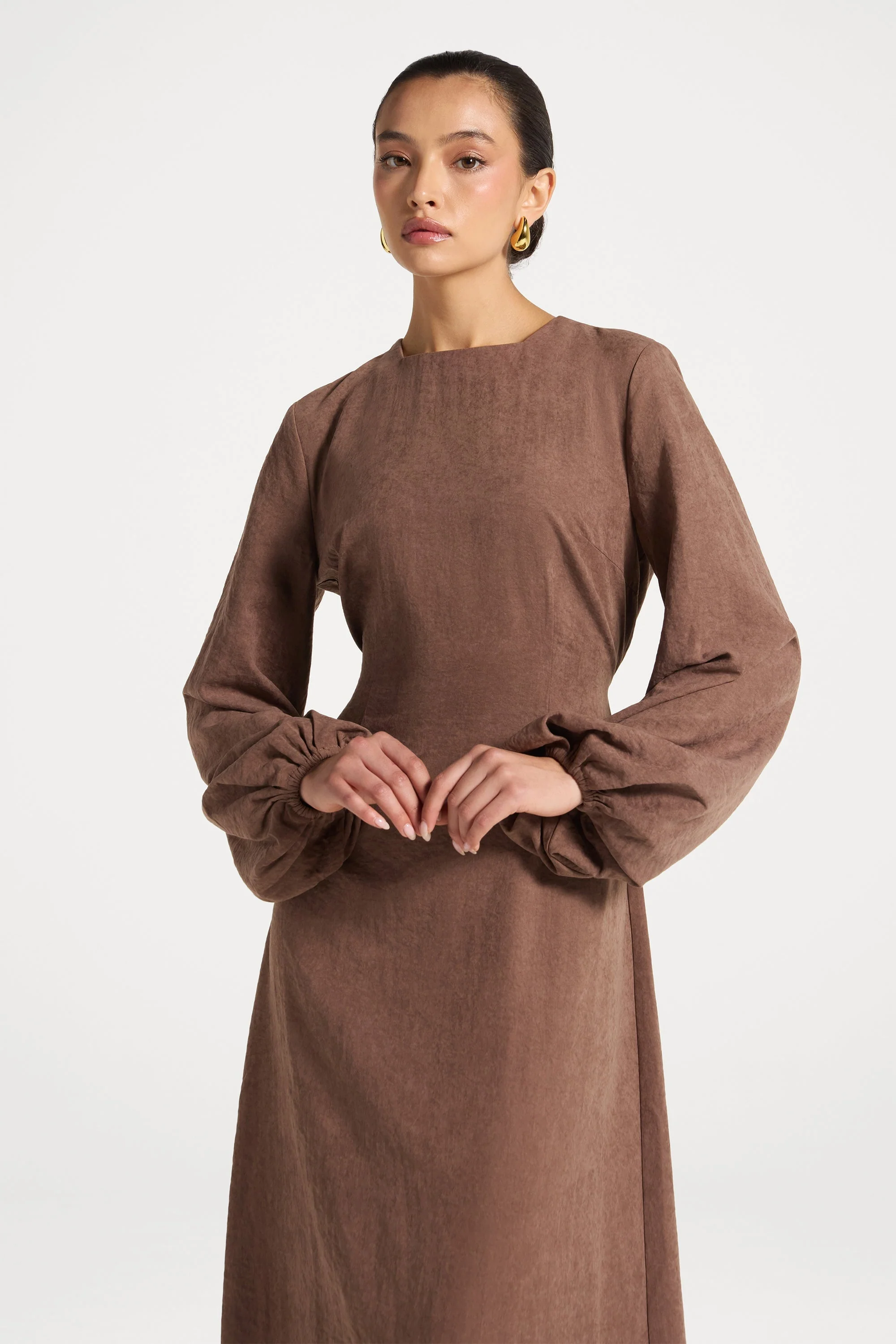 Suede Maxi Dress - Coffee - Image 4