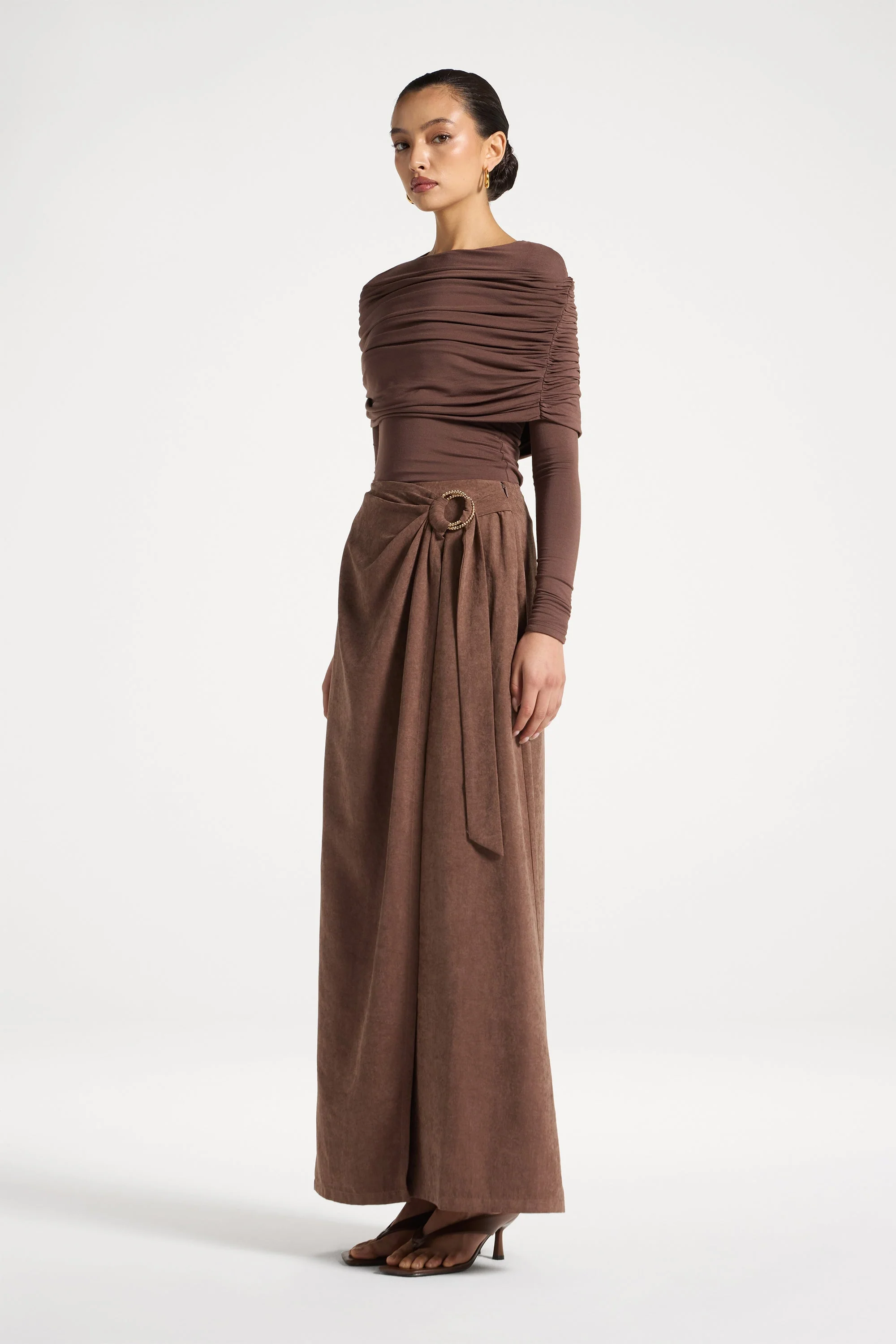 Suede Wrap Skirt - Coffee - Image 3