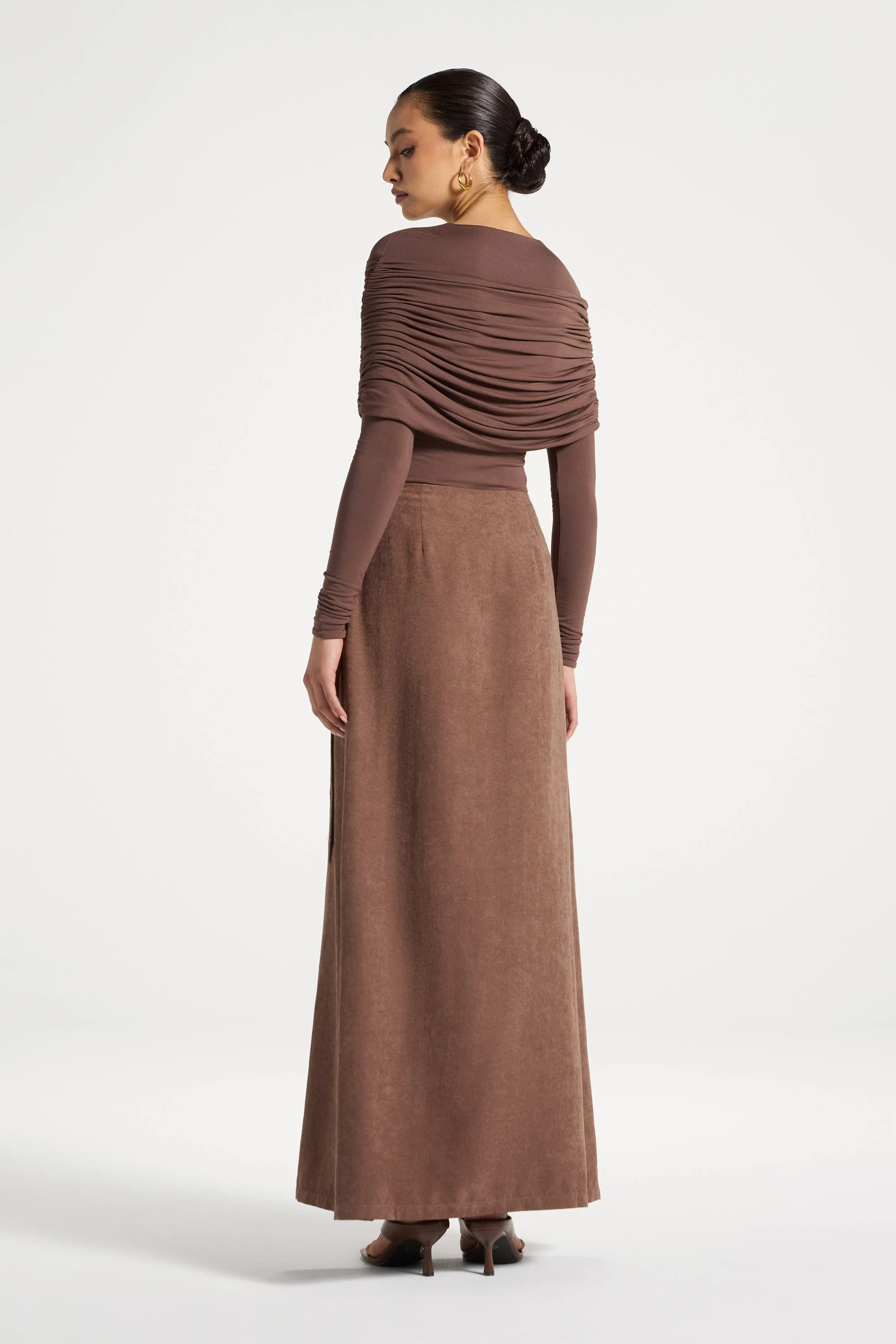 Suede Wrap Skirt - Coffee - Image 4