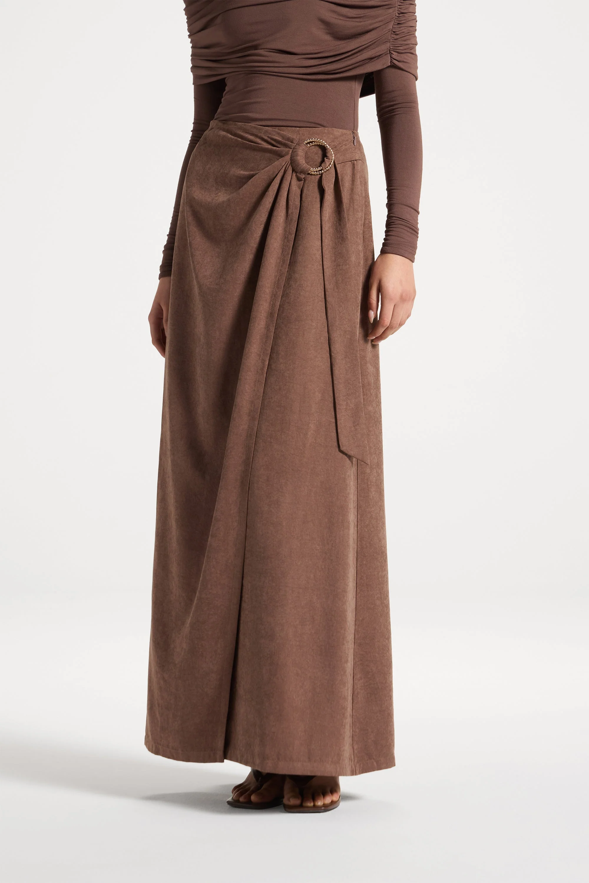 Suede Wrap Skirt - Coffee - Image 5