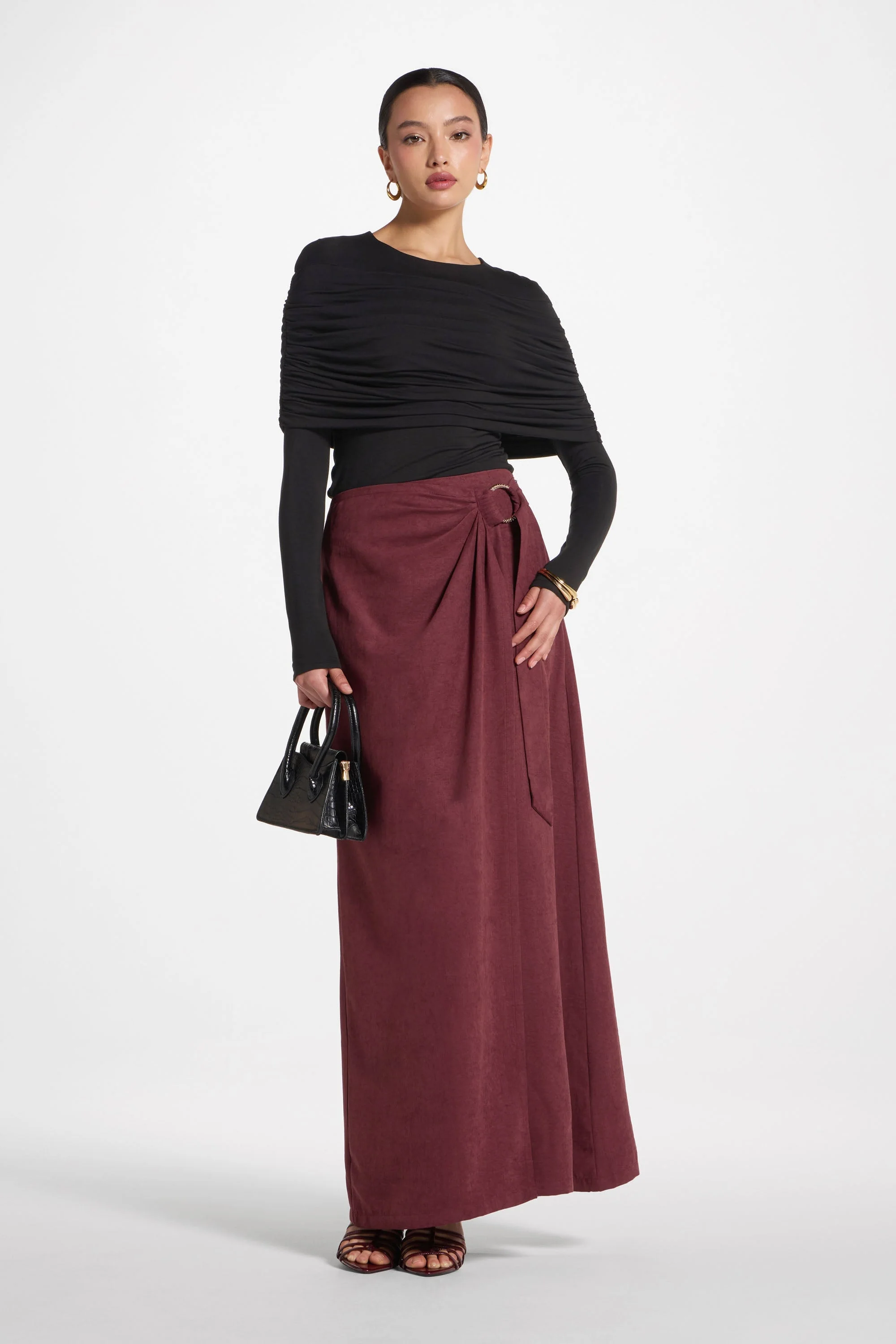 Rouched Shoulder Top - Black - Image 4