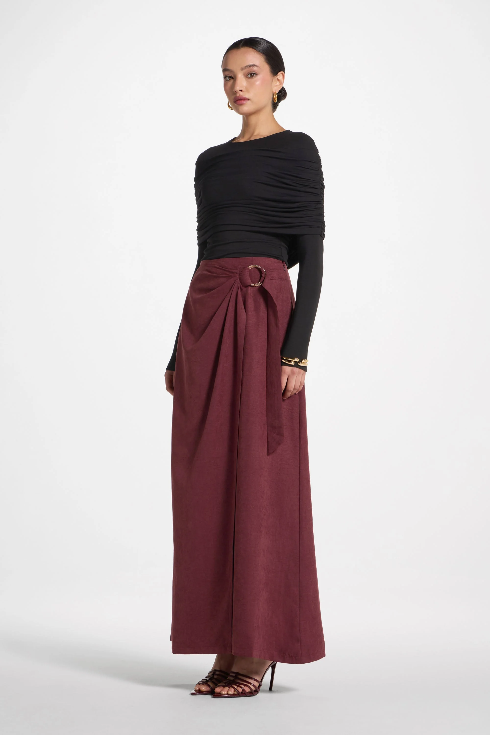 Rouched Shoulder Top - Black - Image 6