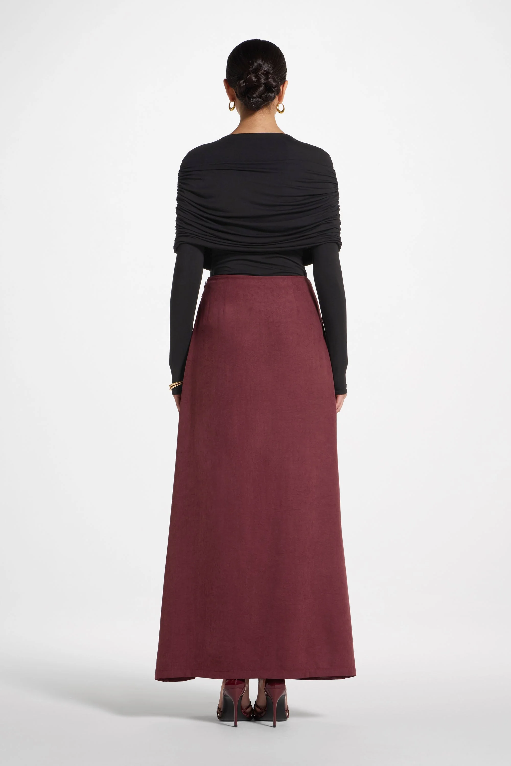 Rouched Shoulder Top - Black - Image 7