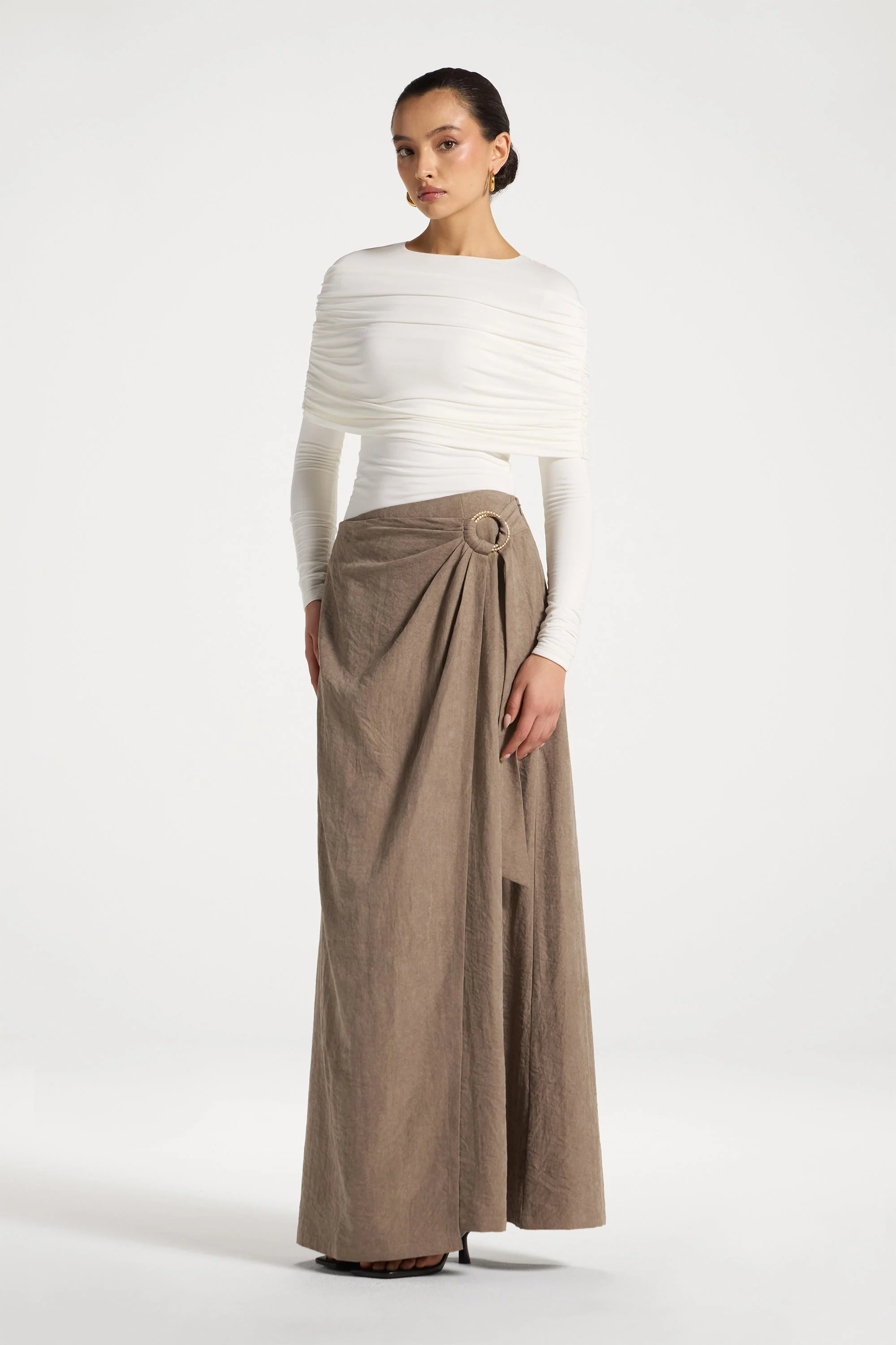 Suede Wrap Skirt - Pebble - Image 4