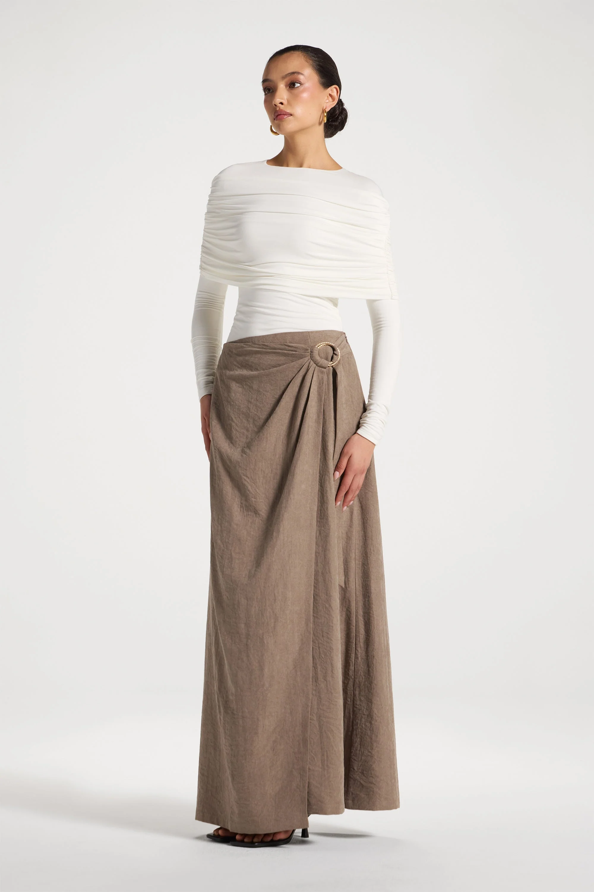 Suede Wrap Skirt - Pebble - Image 5