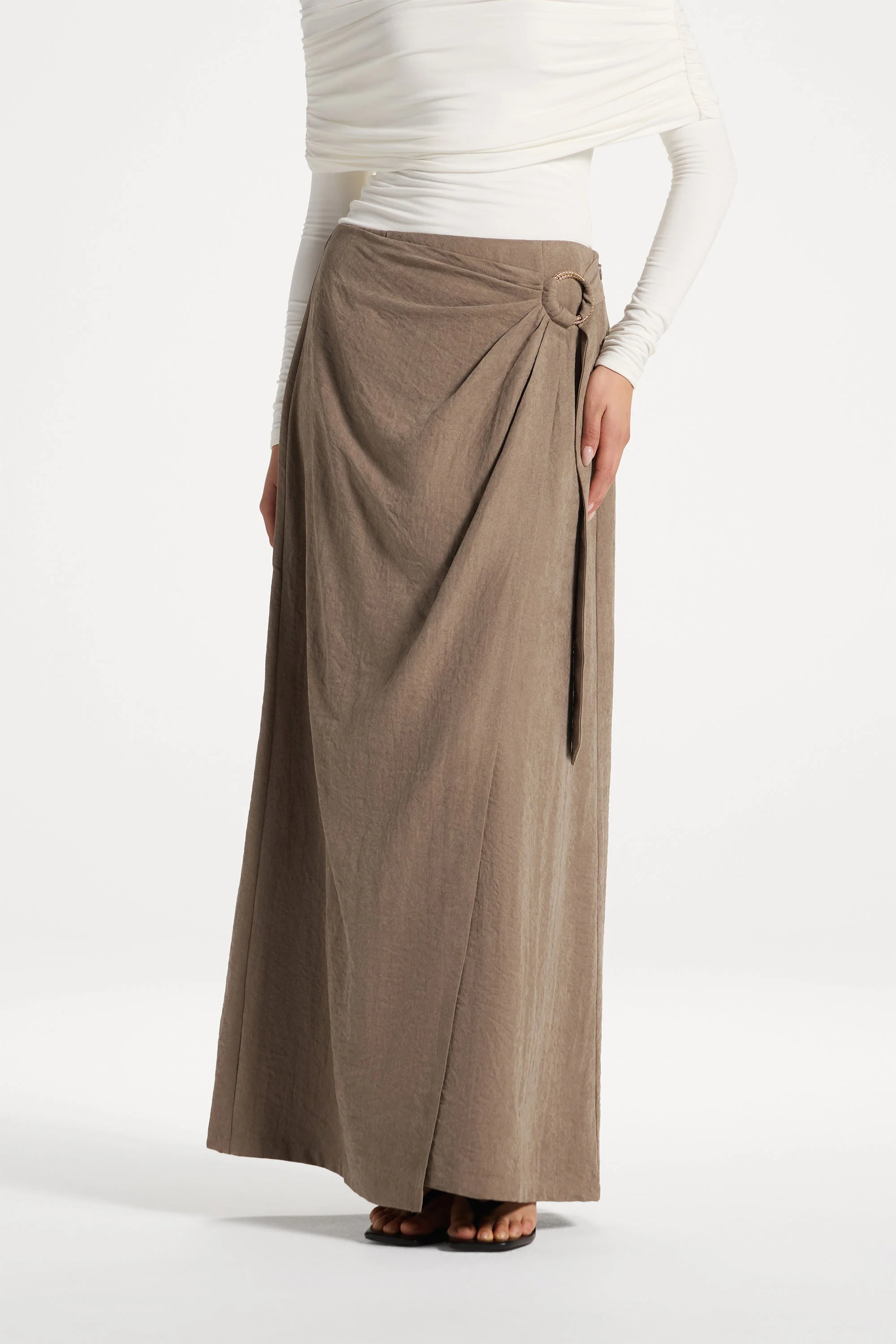 Suede Wrap Skirt - Pebble - Image 7