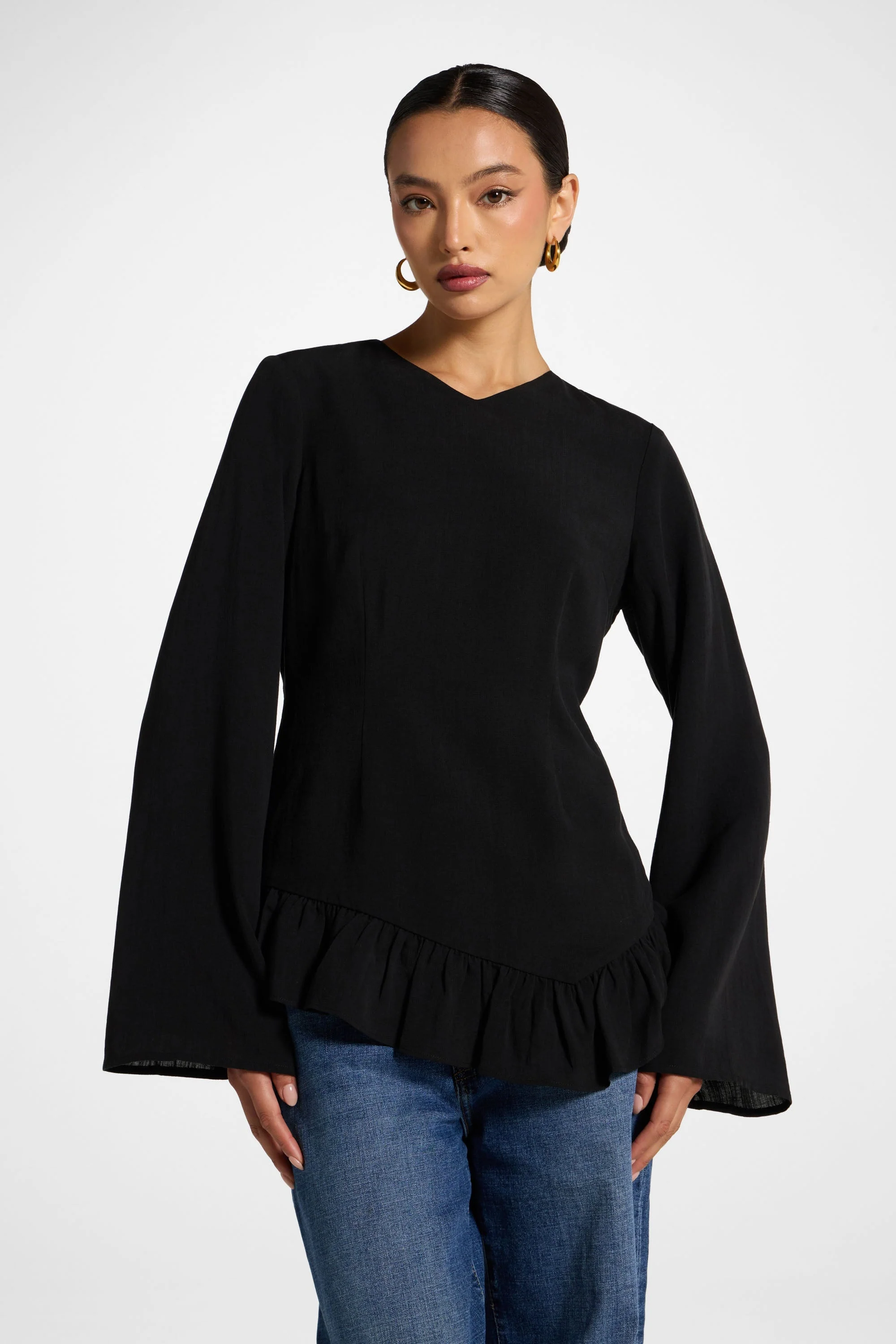 Tencel Ruffle Top - Black - Image 2